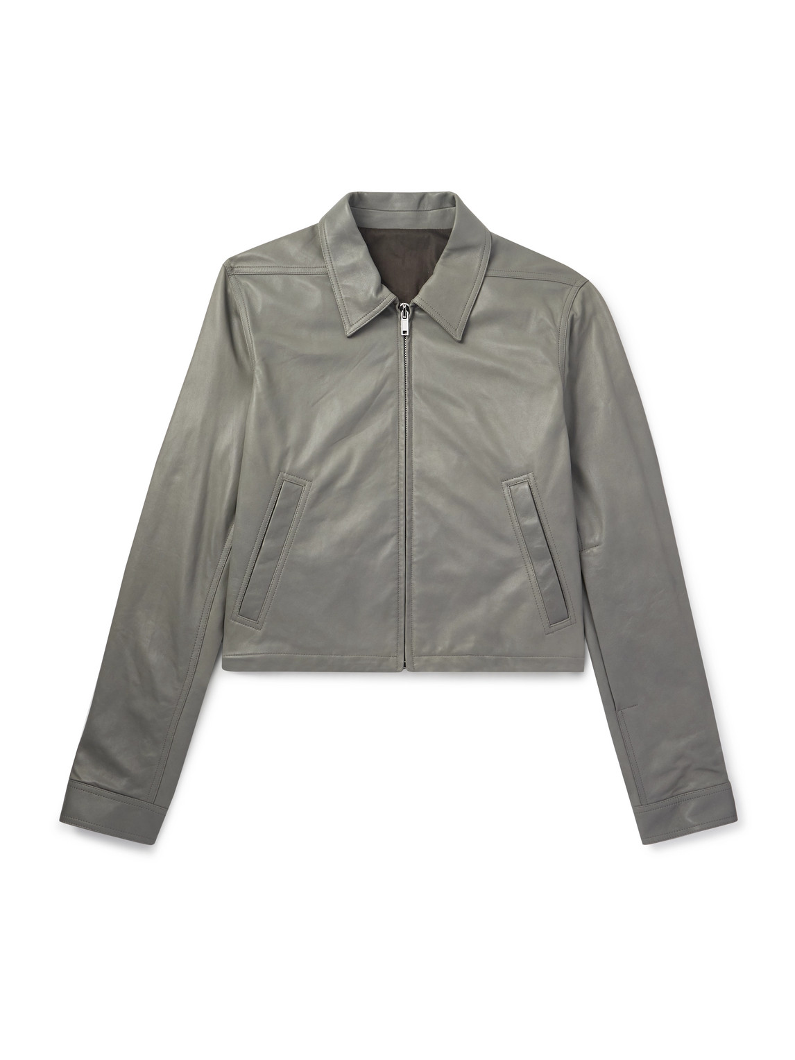Rick Owens Alice Brad Slim-fit Waxed-leather Jacket In Gray