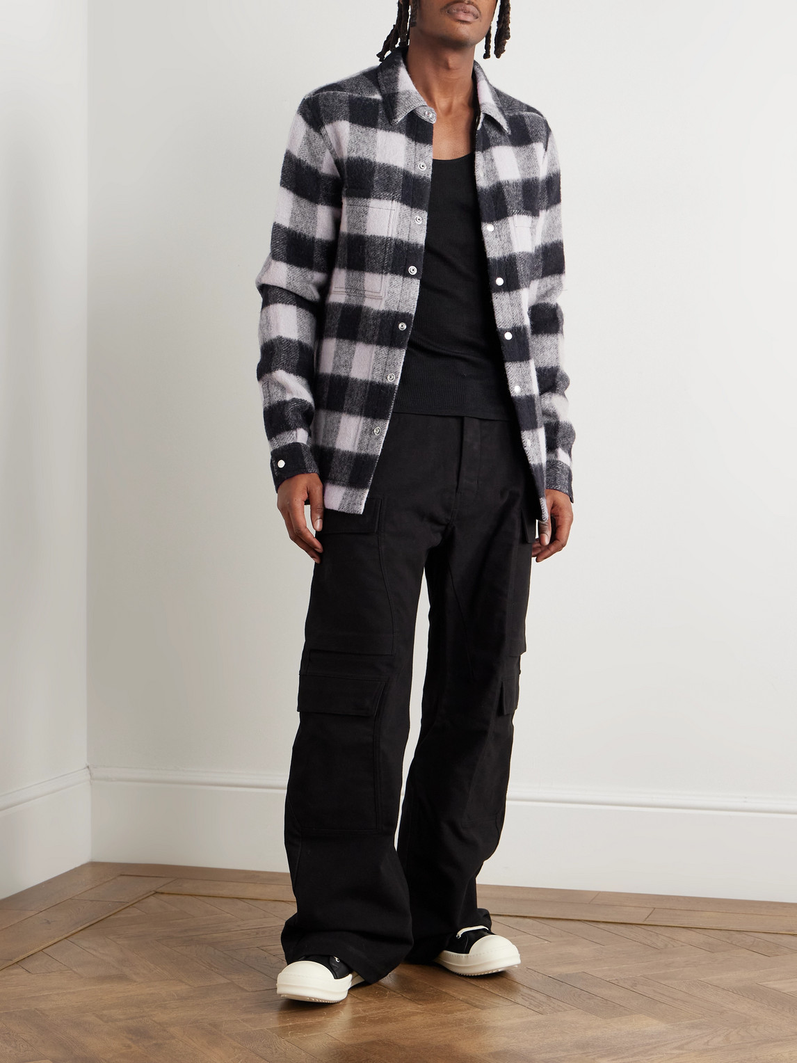 Rick Owens Checked Brushed-wool Overshirt In Black
