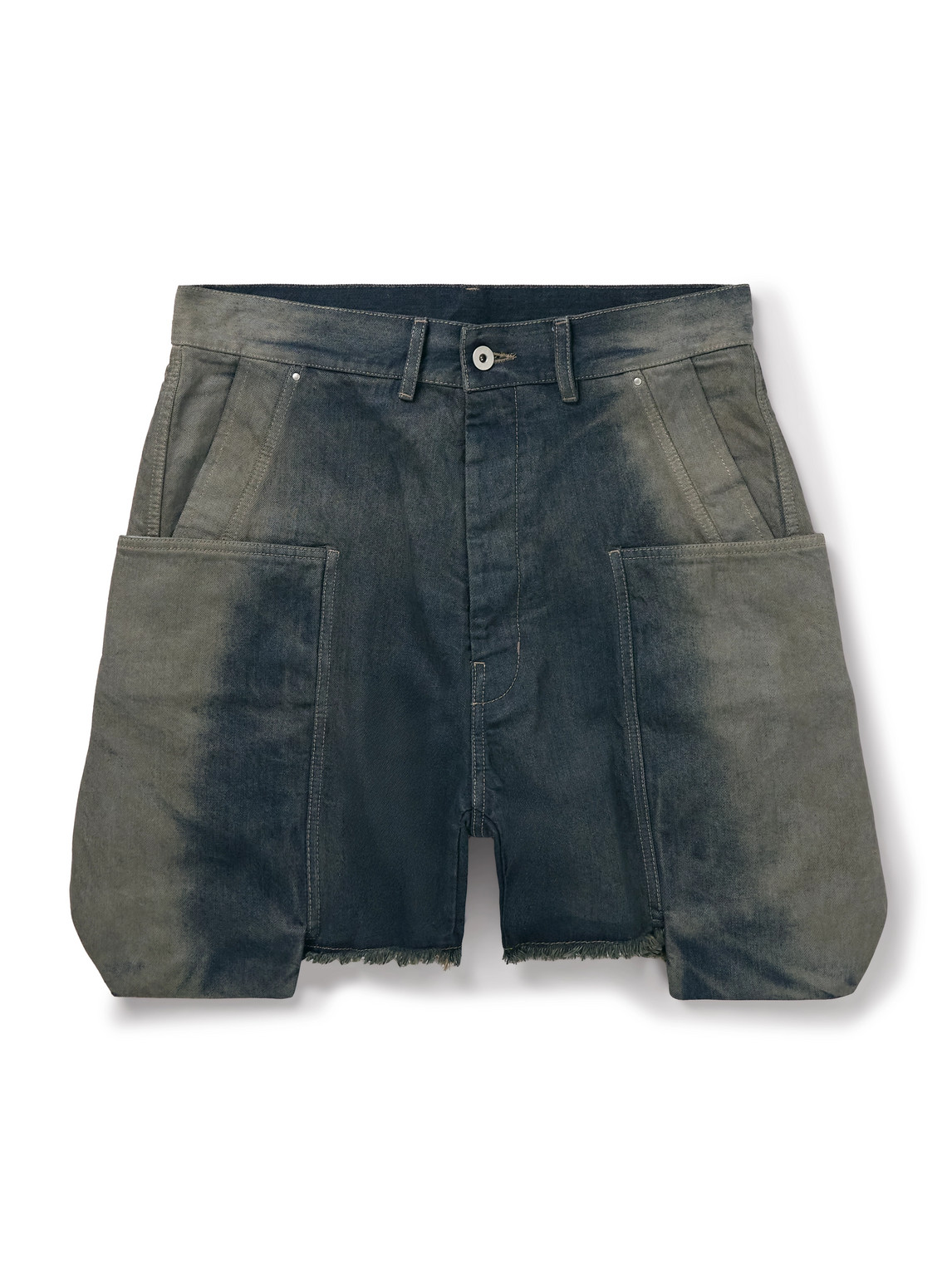 Rick Owens Stefan Straight-leg Distressed Denim Cargo Shorts In Blue