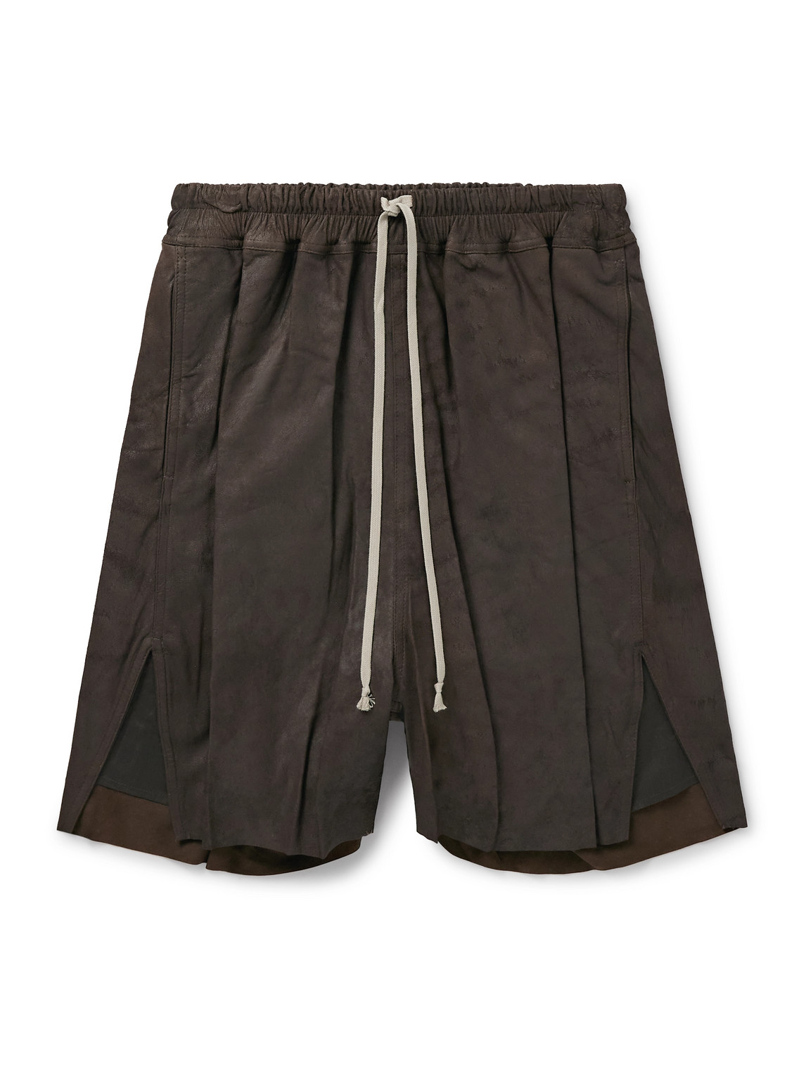 Rick Owens Straight-leg Leather Drawstring Shorts In Brown