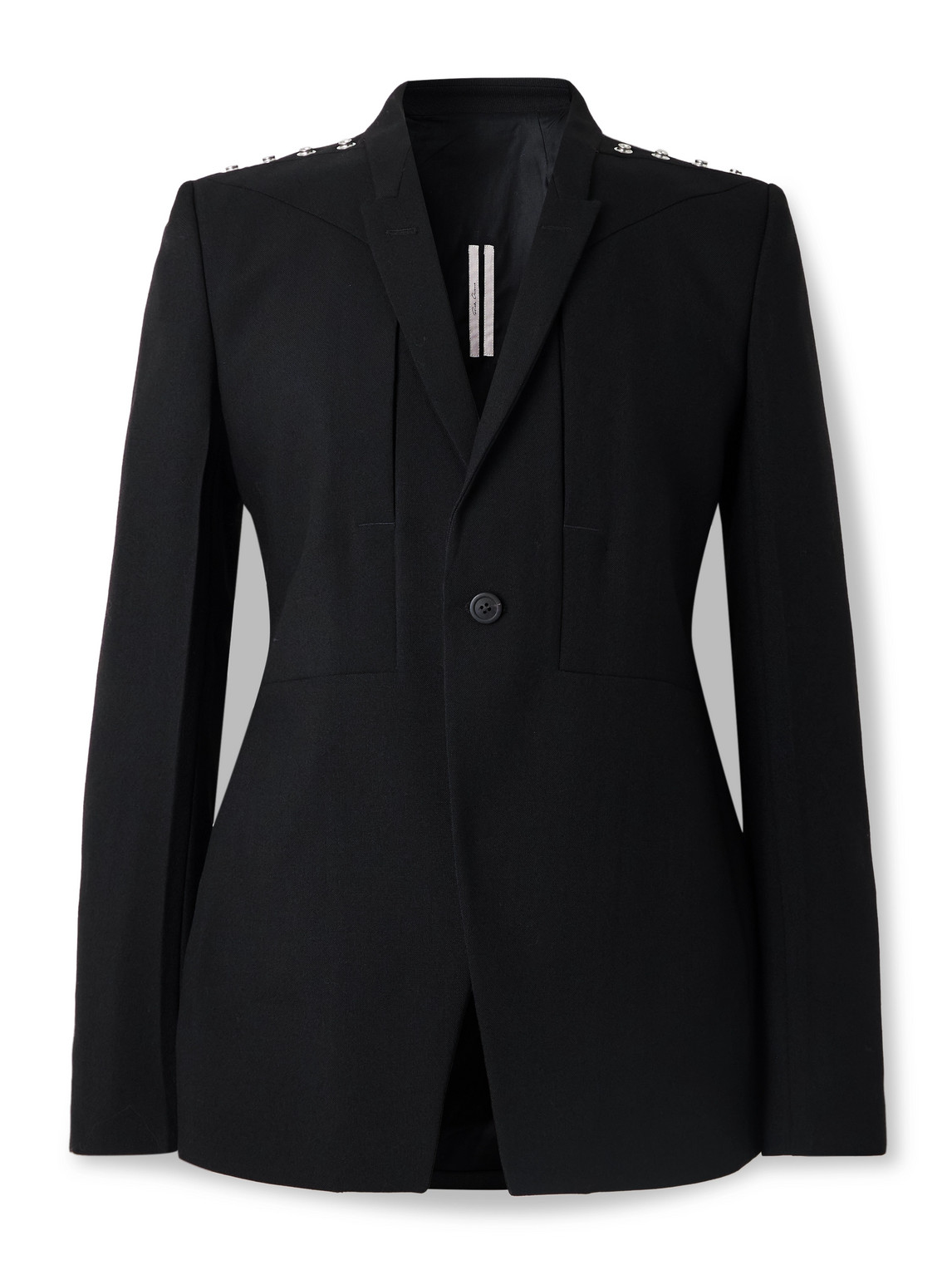 Rick Owens Fogpocket Studded Grain De Poudre Virgin Wool Blazer In Black