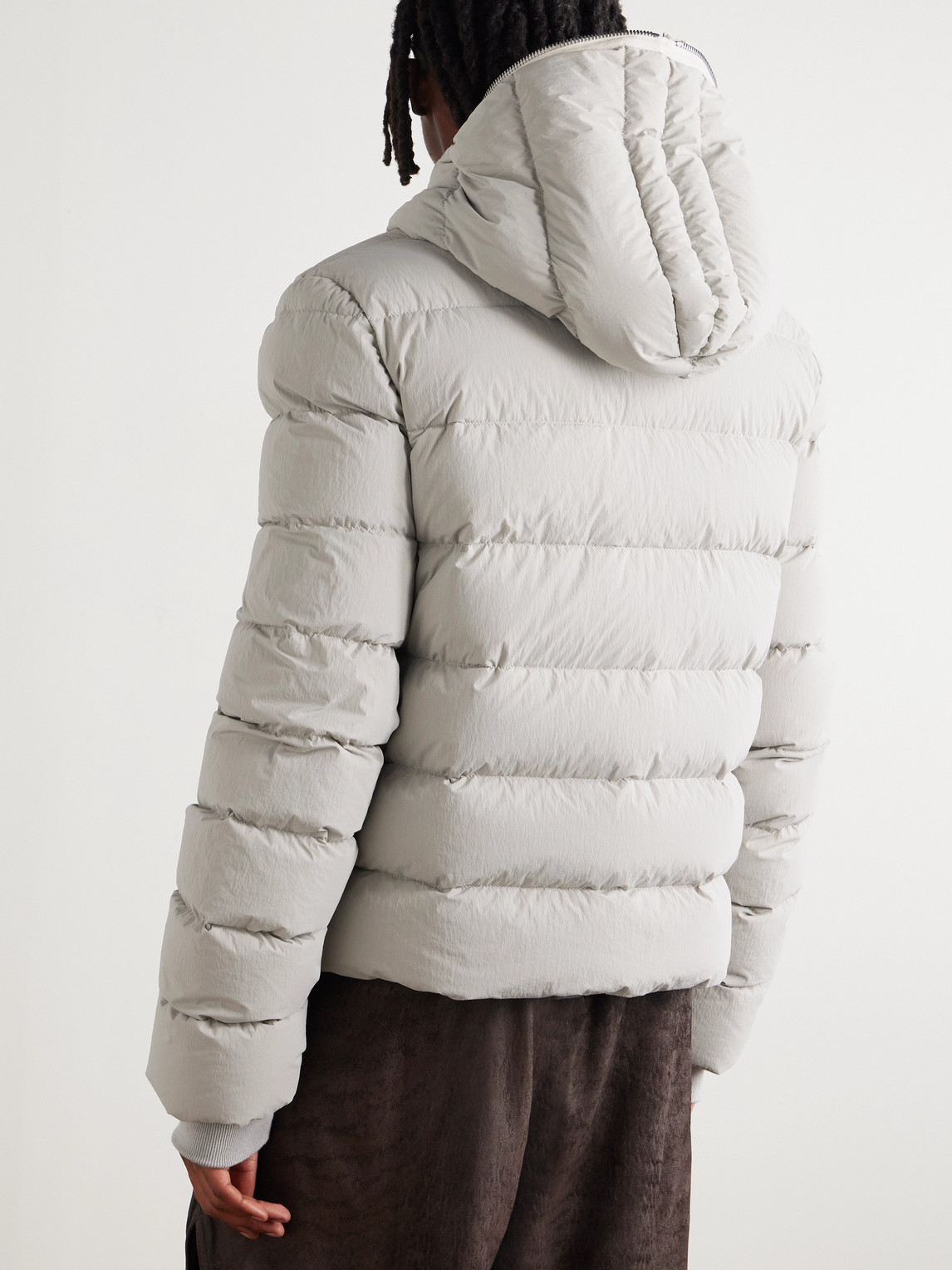 Rick Owens Quilted Shell Hooded Down Jacket In Gray