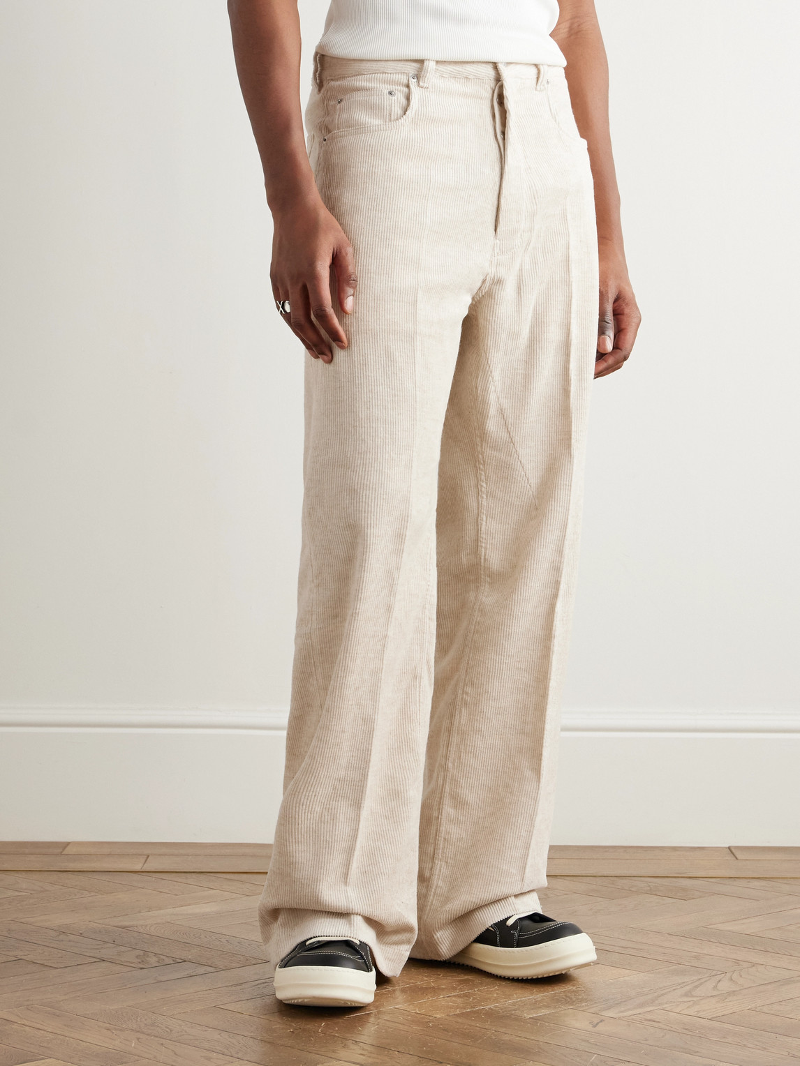 Rick Owens Geth Wide-leg Cotton And Linen-blend Corduroy Trousers In White