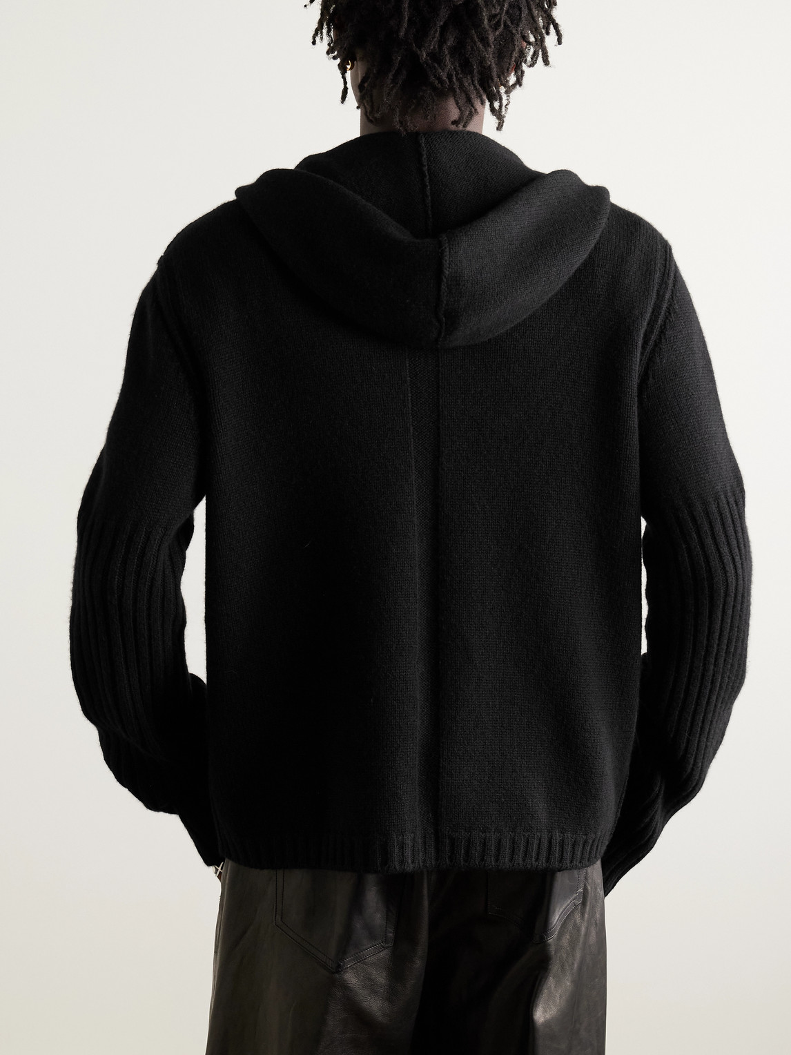 Rick Owens Las Palmas Ribbed Cashmere Zip-up Hoodie In Black