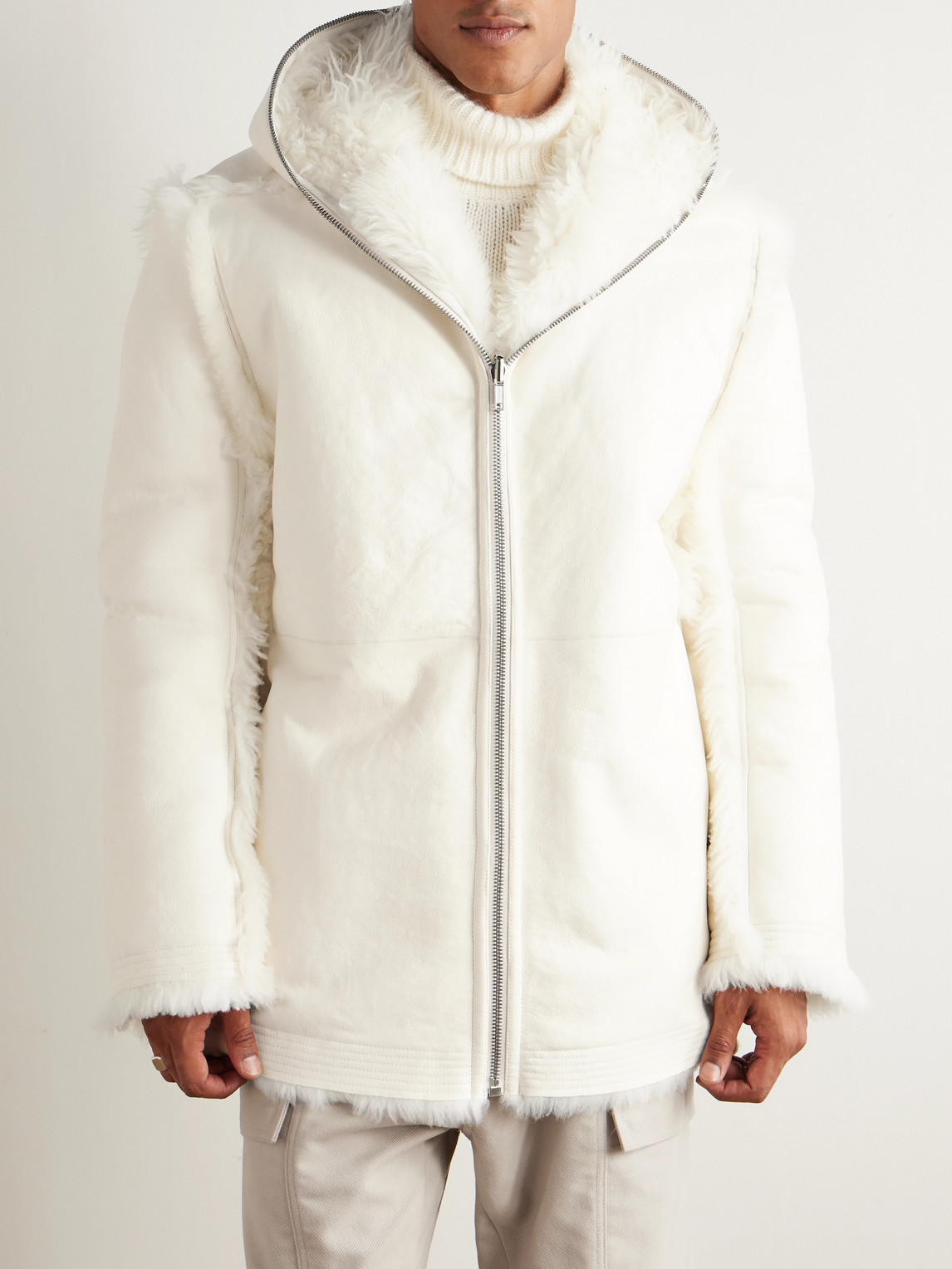 Rick Owens Shearling Jacket In White