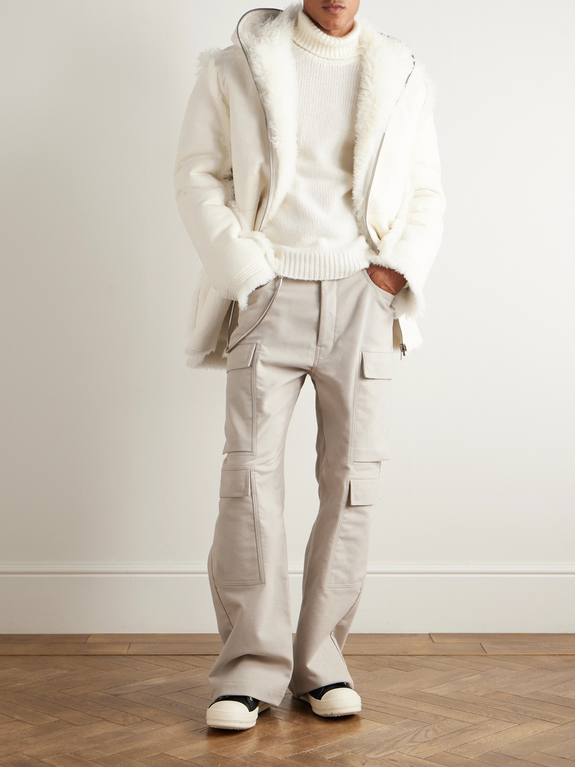 Rick Owens Shearling Jacket In White