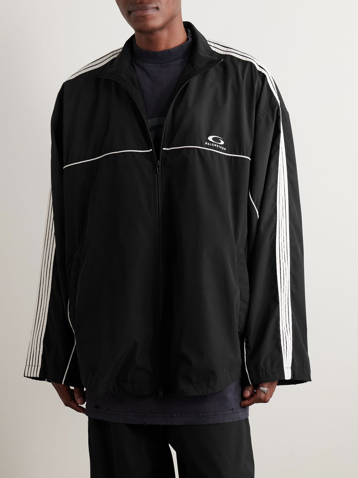 Oversized Striped Logo Embroidered Recycled Shell Track Jacket