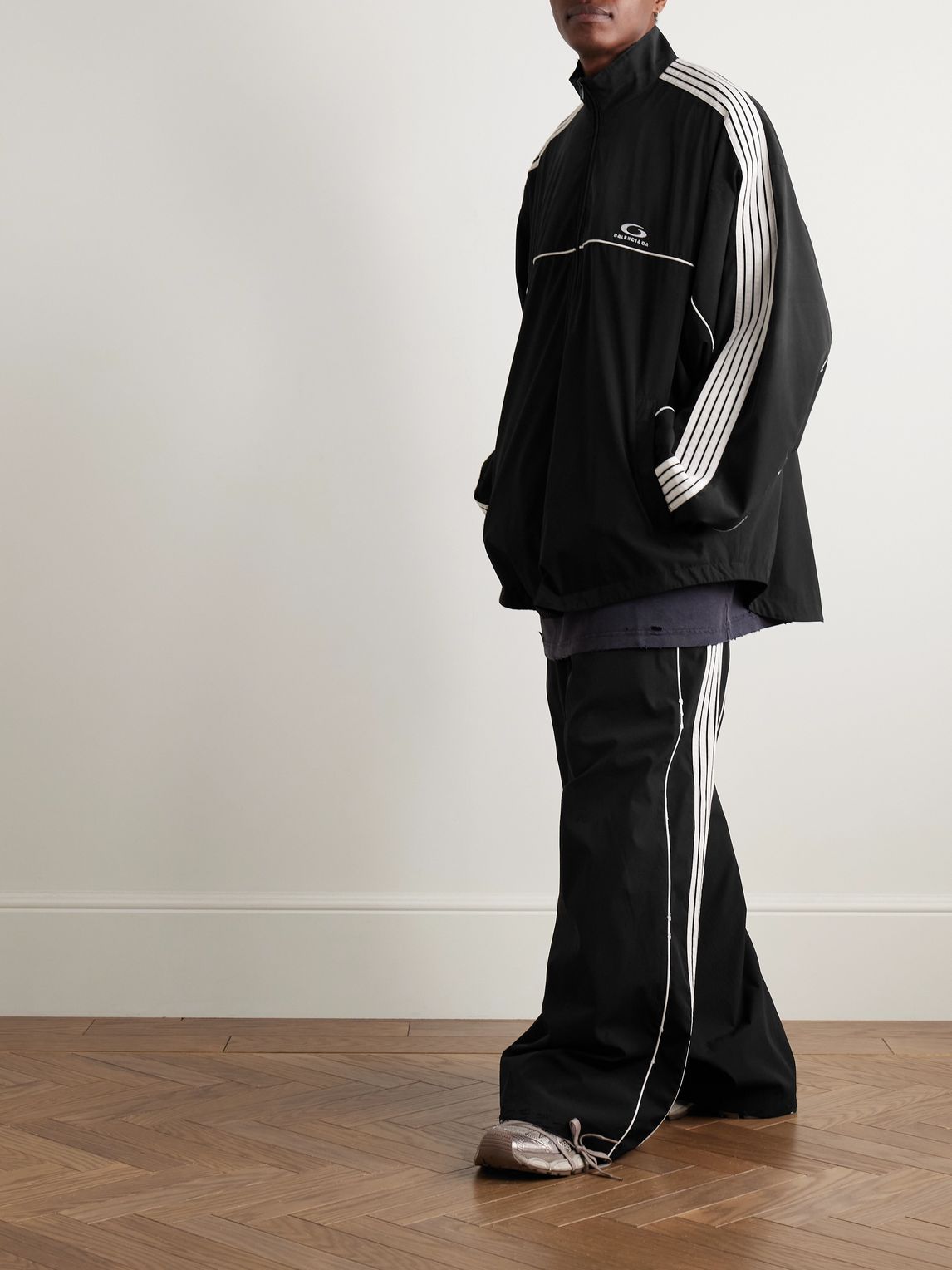 Oversized Striped Logo Embroidered Recycled Shell Track Jacket