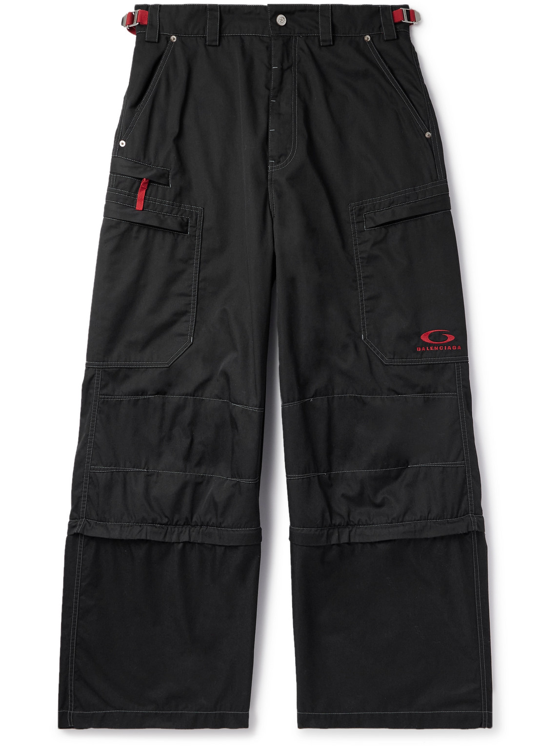 Wide-Leg Convertible Logo-Embroidered Twill Cargo Trousers