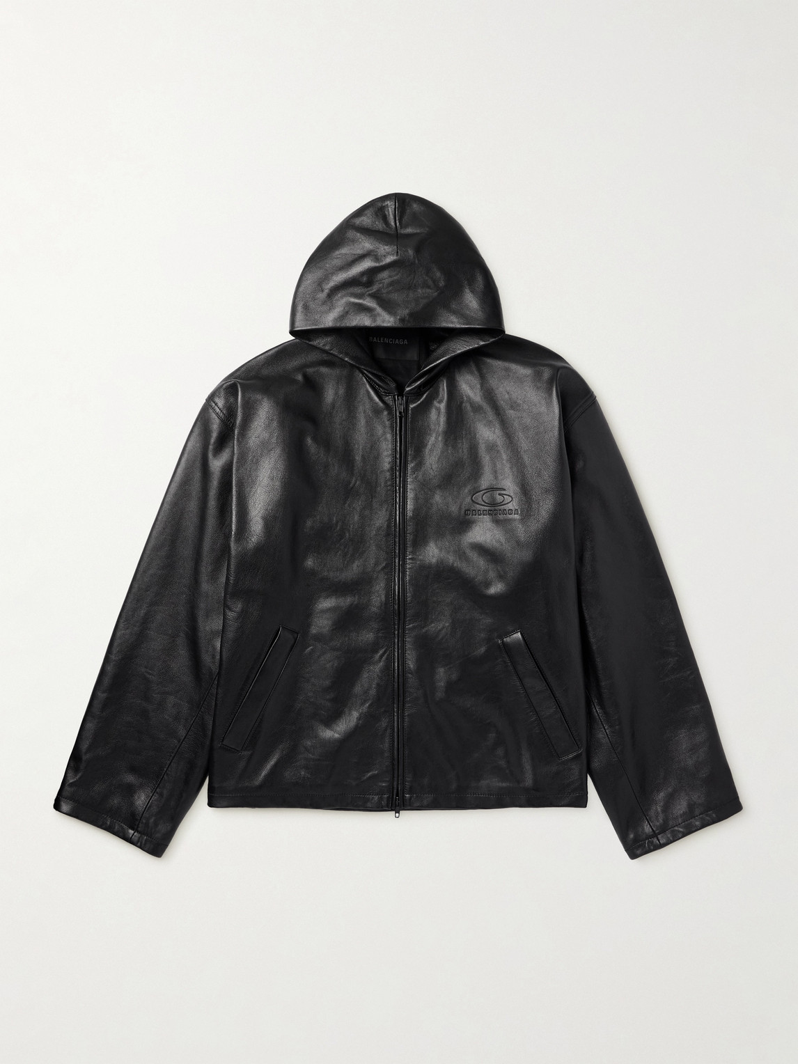 Balenciaga Oversized Logo-Debossed Leather Hooded Jacket - Men