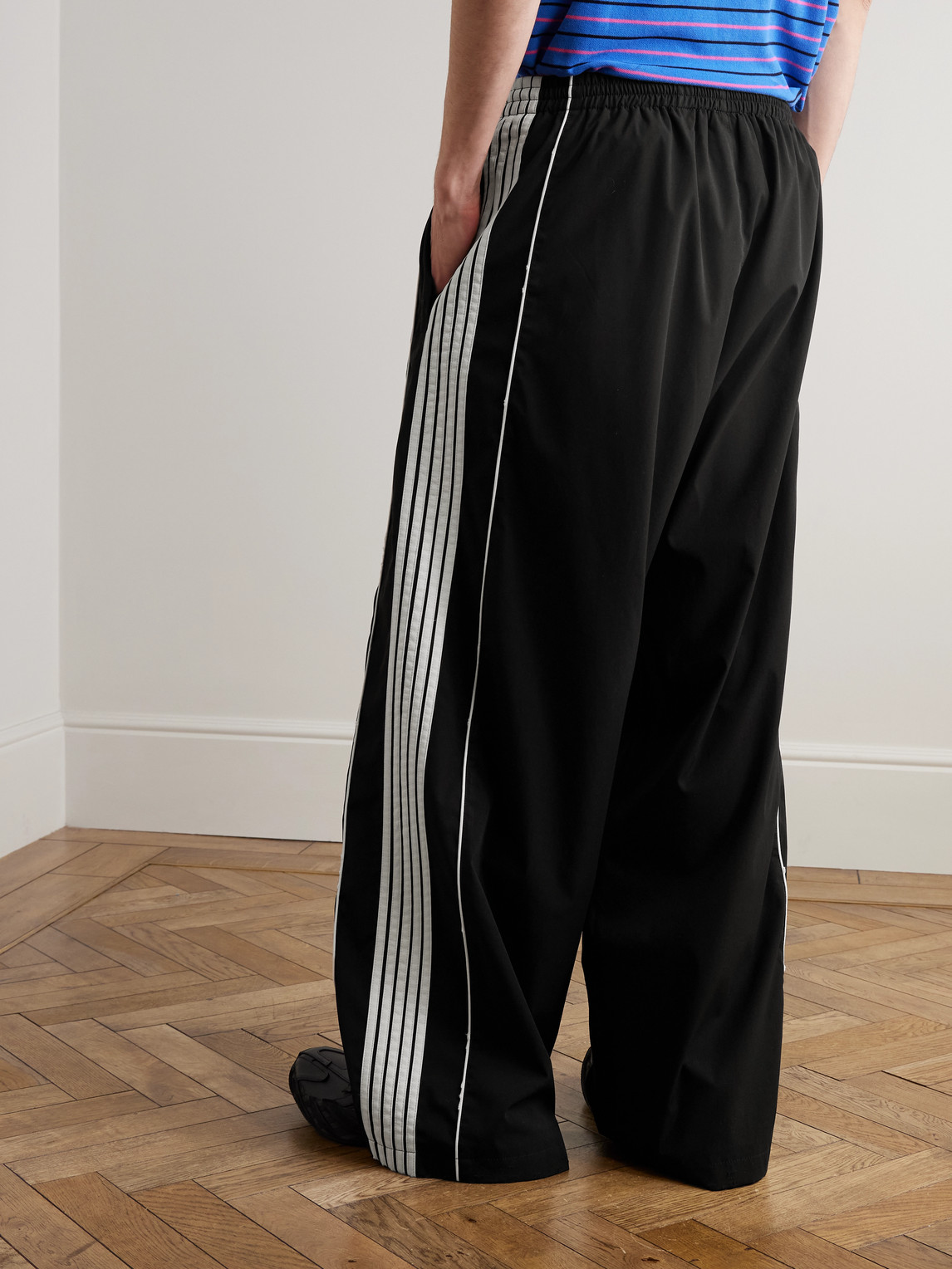 Balenciaga - Straight-Leg Logo-Embroidered Striped Recycled