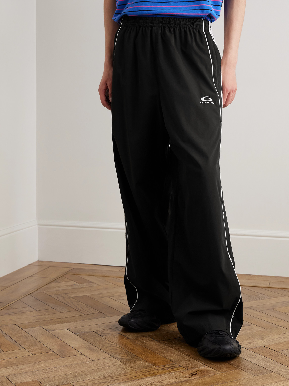 Balenciaga - Straight-Leg Logo-Embroidered Striped Recycled