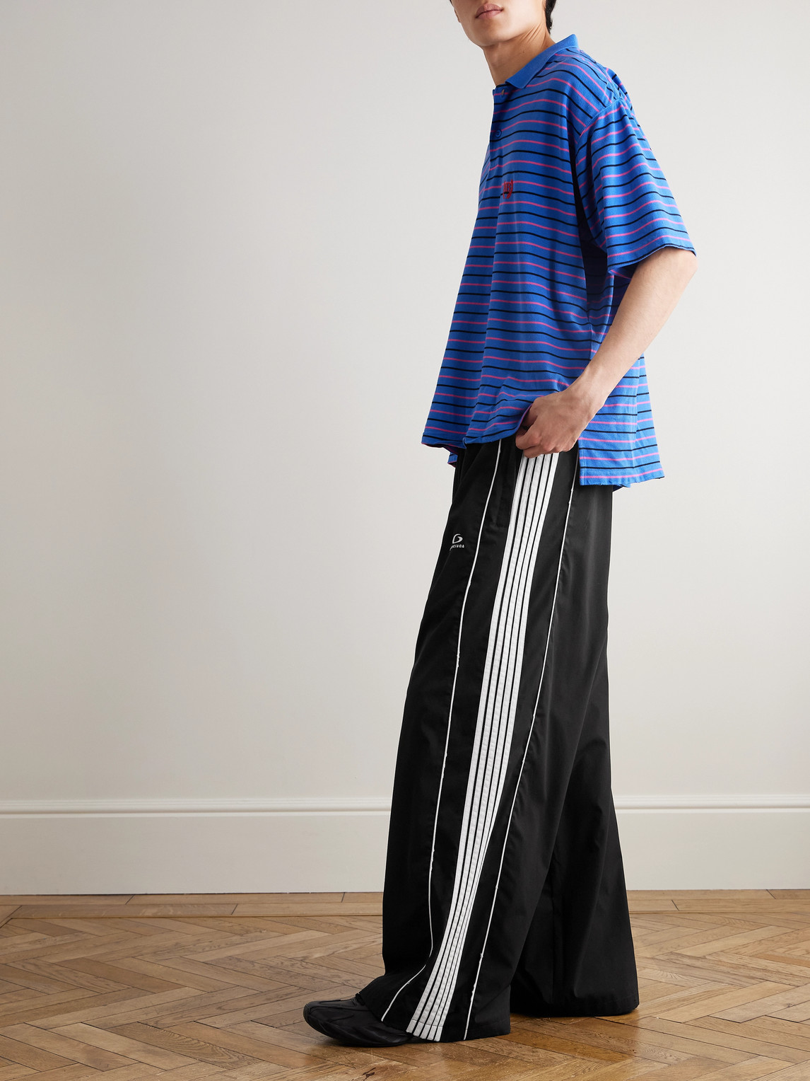 Balenciaga - Straight-Leg Logo-Embroidered Striped Recycled