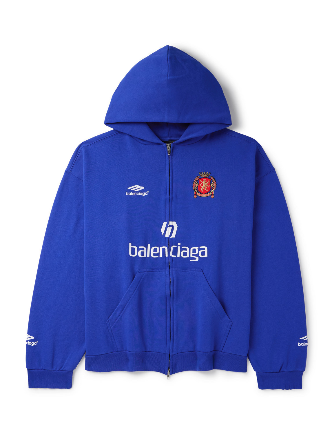 Oversized Logo-Print Appliquéd Cotton-Jersey Zip-Up Hoodie