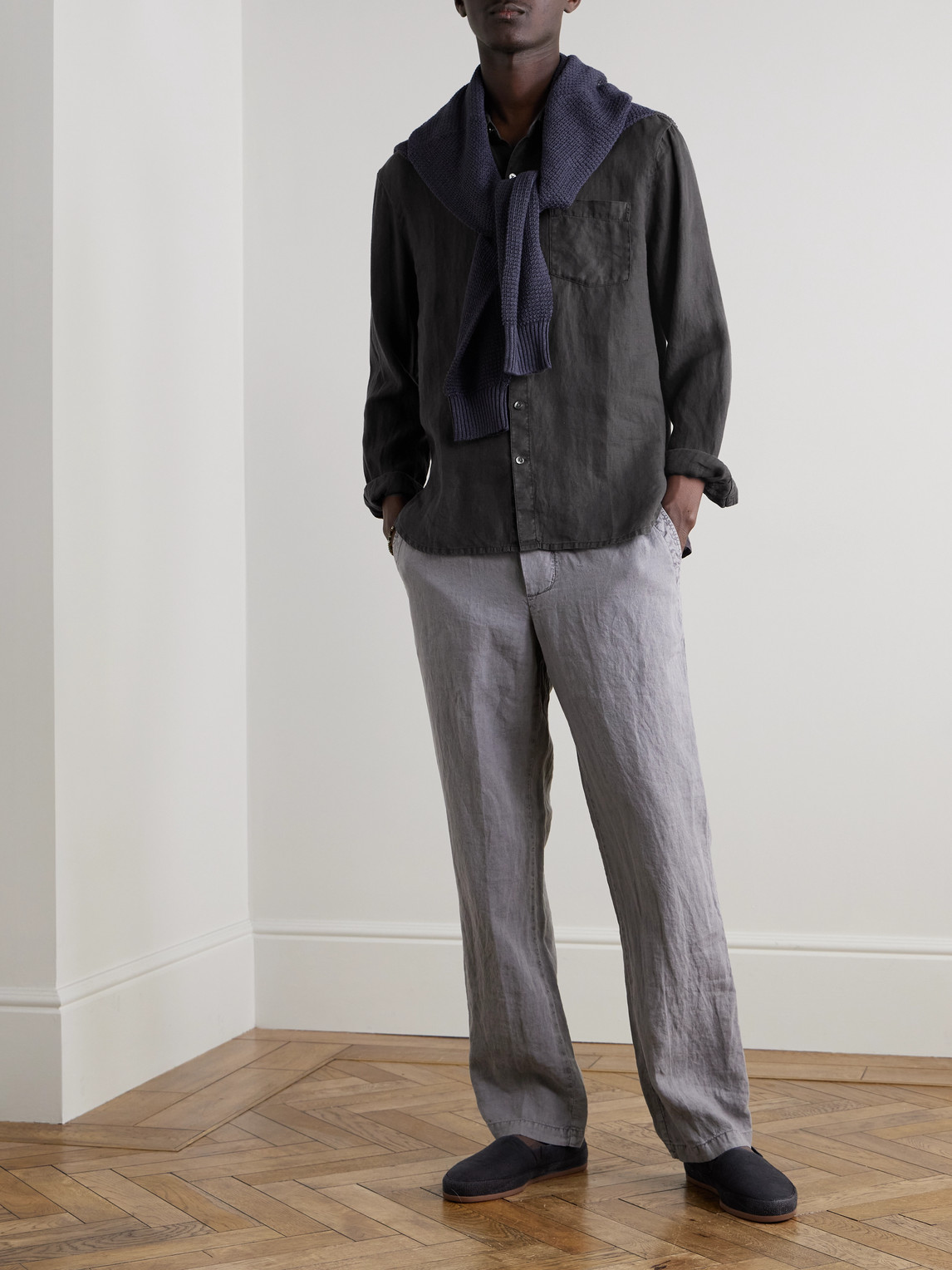 Shop James Perse Garment-dyed Linen Shirt In Gray