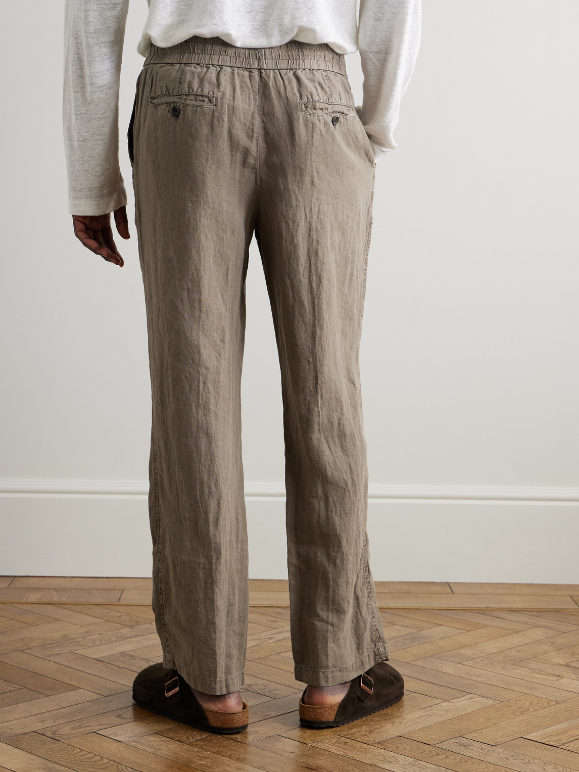 JAMES PERSE STRAIGHT-LEG GARMENT-DYED LINEN DRAWSTRING TROUSERS