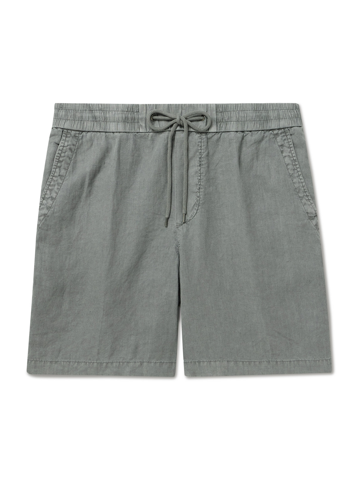James Perse Straight-leg Garment-dyed Linen Drawstring Shorts In Gray