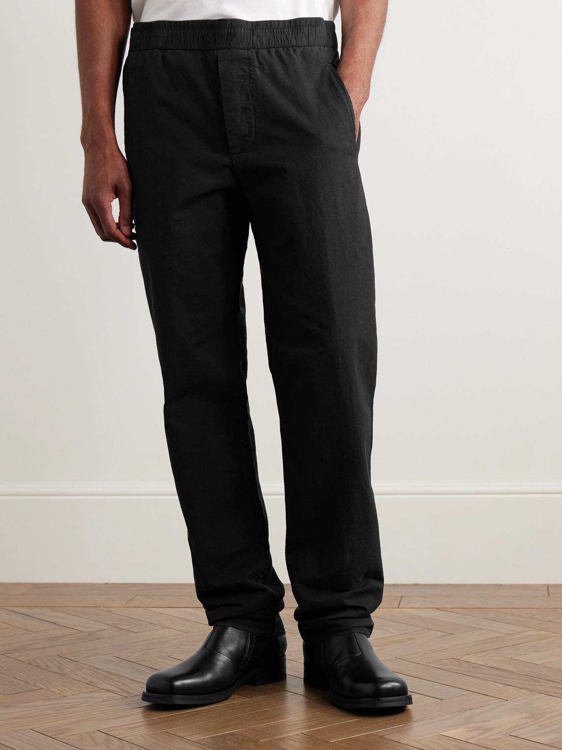 JAMES PERSE TAPERED GARMENT-DYED COTTON AND HEMP-BLEND TROUSERS 