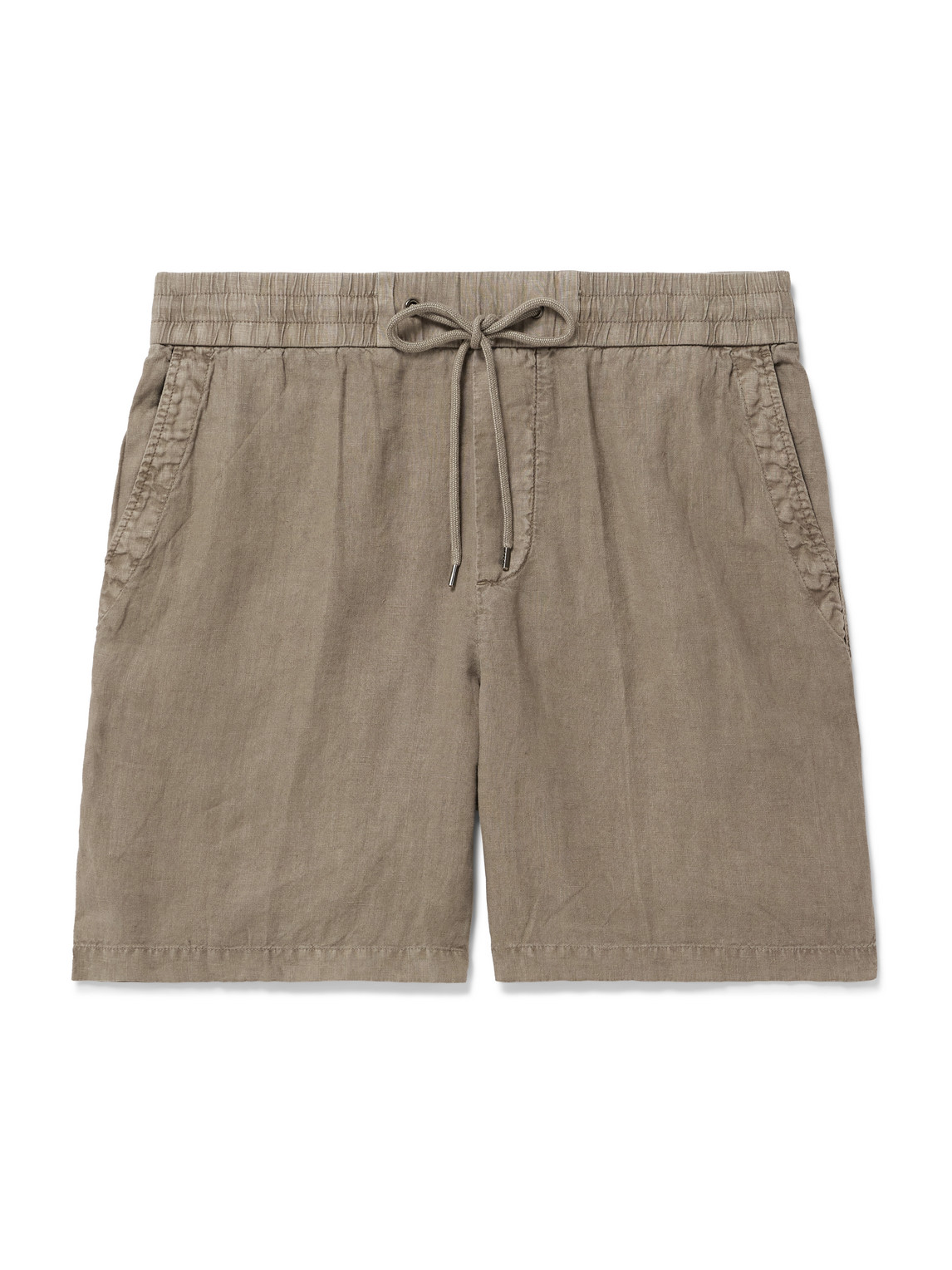 James Perse Straight-leg Garment-dyed Linen Drawstring Shorts In Brown