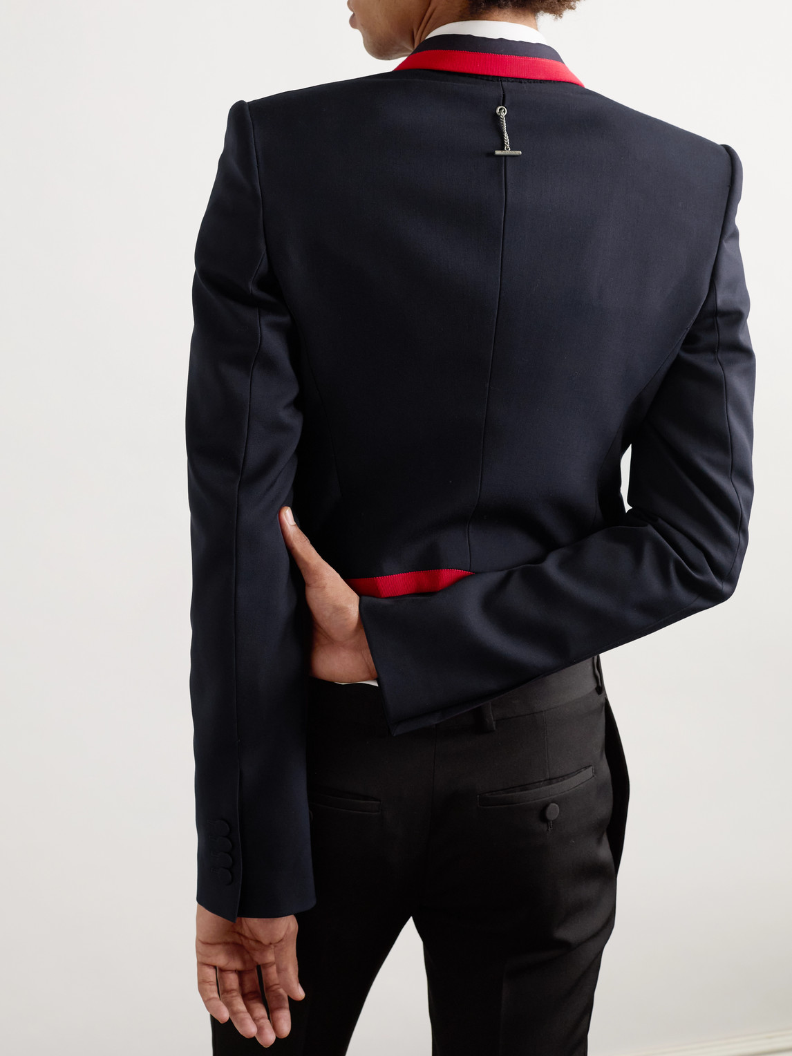 Alexander Mcqueen Slim-fit Double-breasted Grosgrain-trimmed Wool Blazer In Blue
