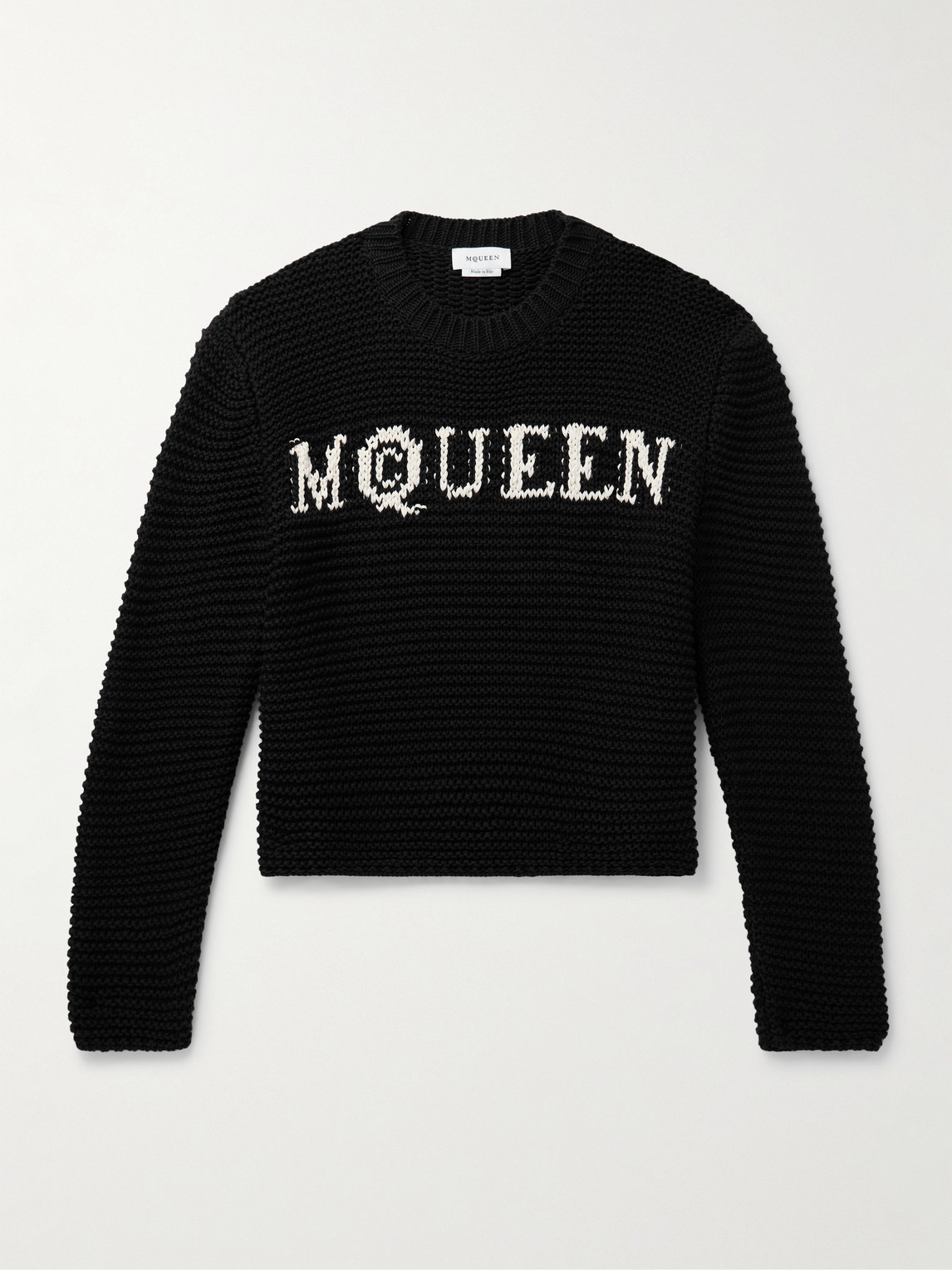 McQueen Cropped Ribbed Logo-Jacquard Cotton weater - Men