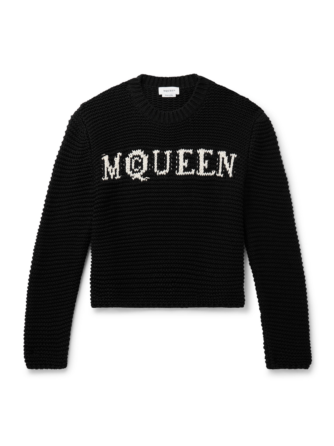 McQueen – Cropped Ribbed Logo-Jacquard Cotton Sweater