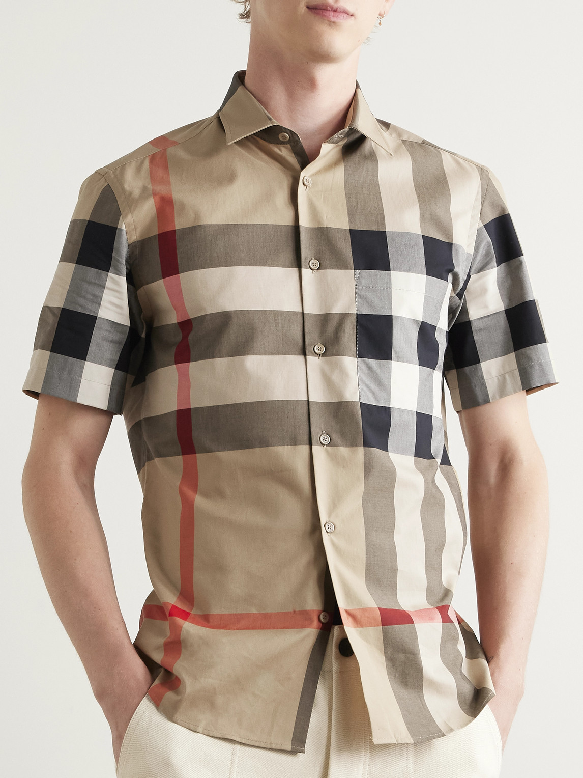 Burberry Men Cotton Shirt With Check Print In Multi