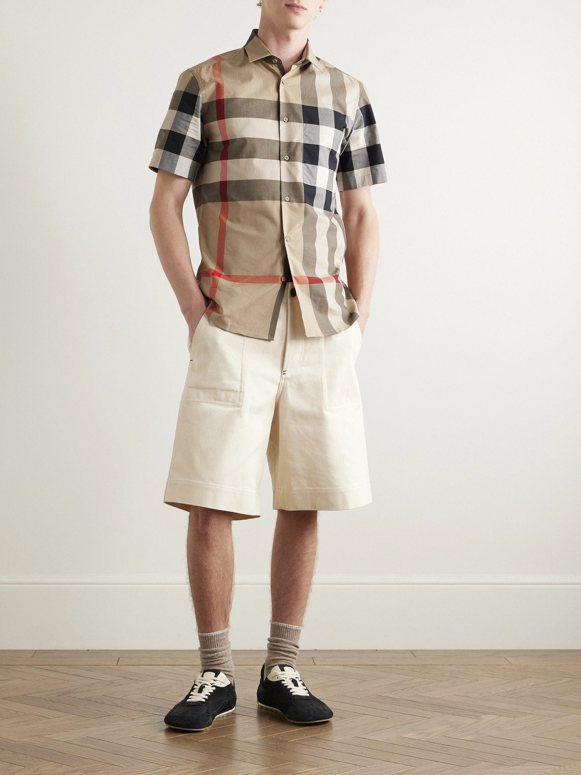 Burberry Men Cotton Shirt With Check Print In Multi