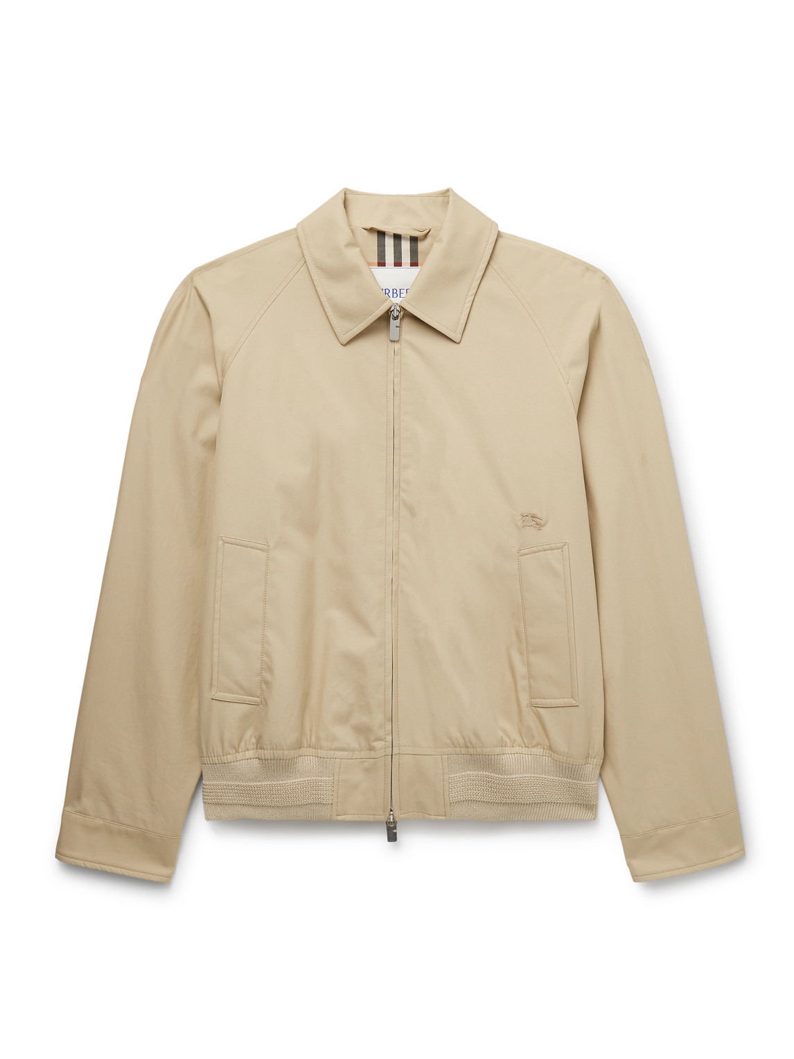 Burberry Logo-embroidered Cotton-twill Harrington Jacket In Neutral