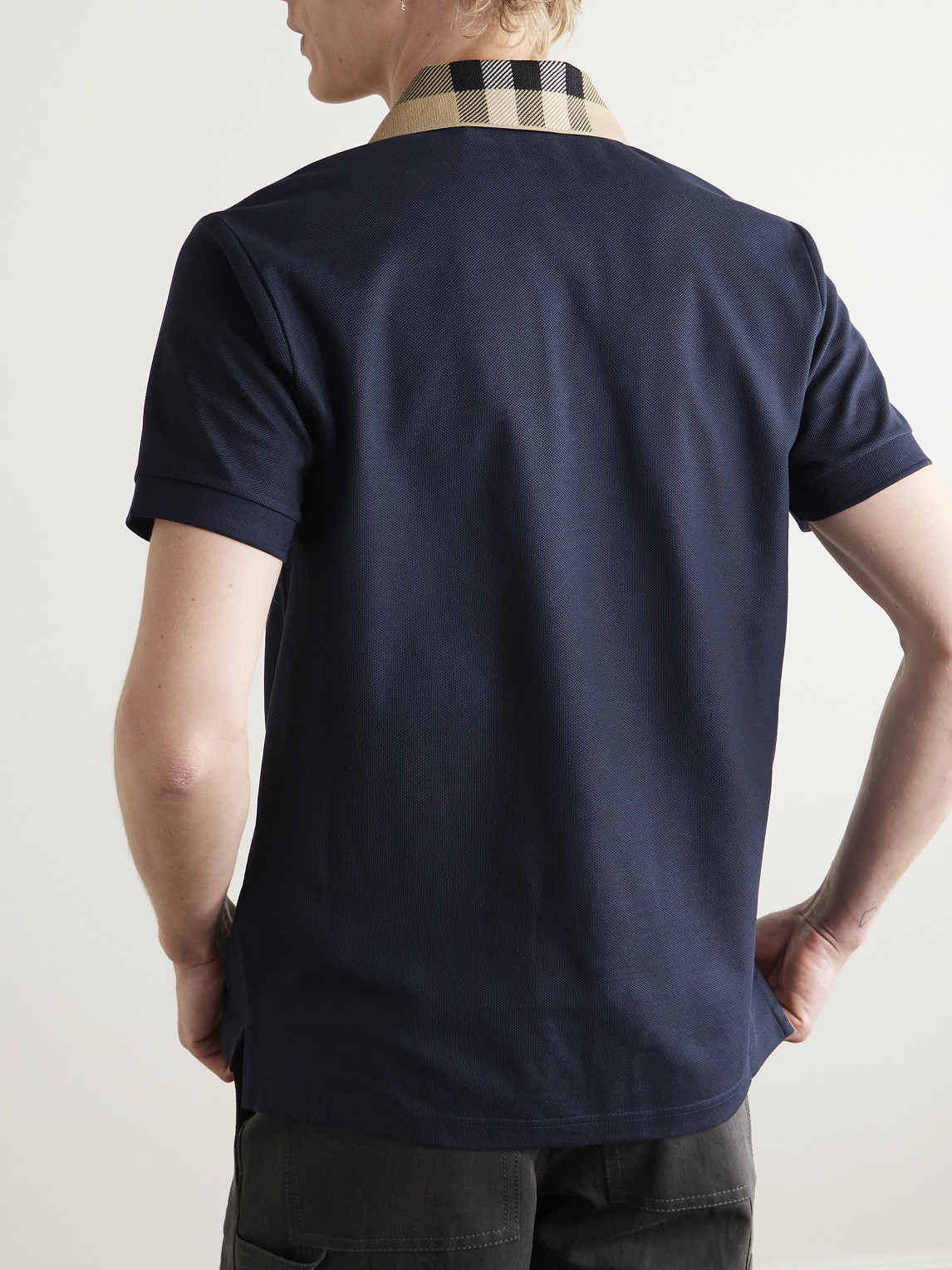 Burberry Men Check Collar Cotton Polo Shirt