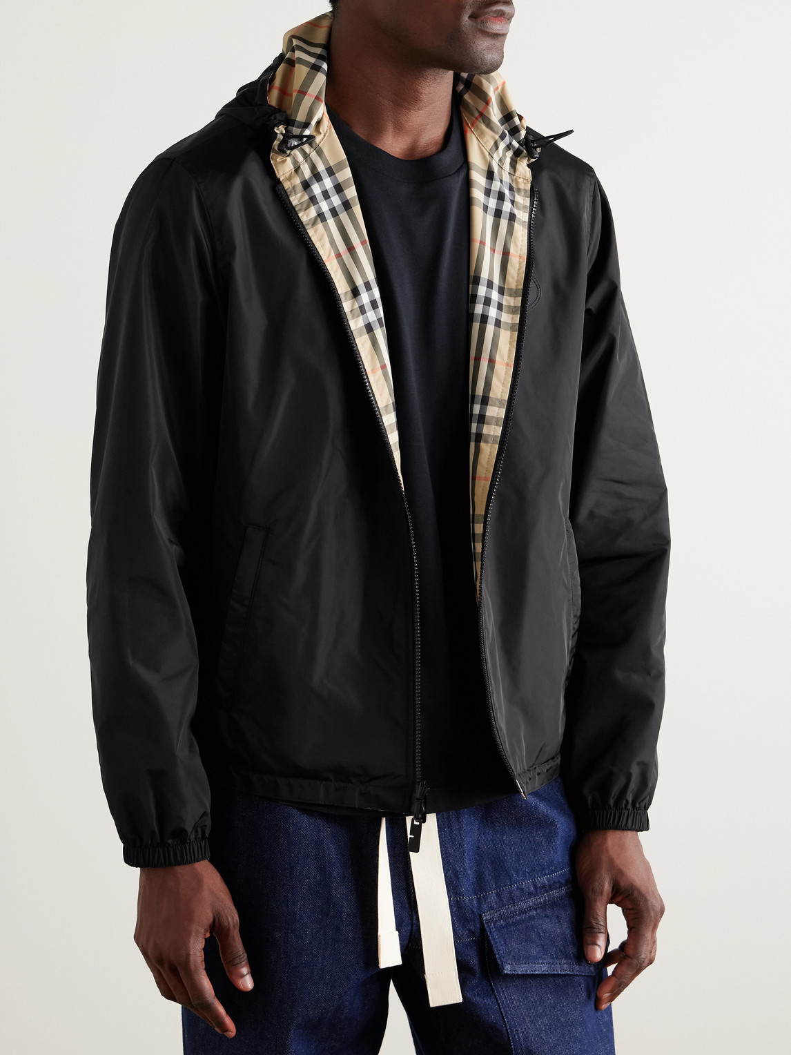 Burberry Reversible Checked Shell Hooded Jacket In Neutral