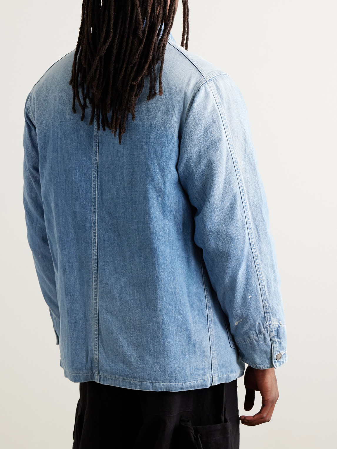 Visvim Social Sculpture Paint-splattered Denim Jacket In Blue