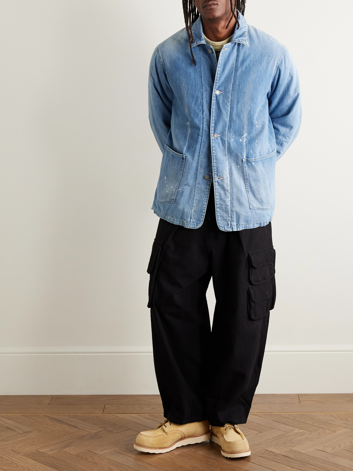 Visvim Social Sculpture Paint-splattered Denim Jacket In Blue