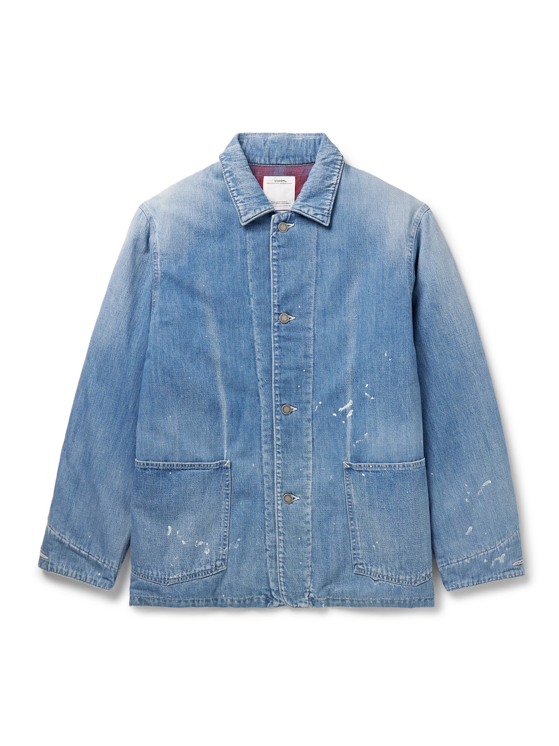 Visvim Social Sculpture Paint-splattered Denim Jacket In Blue