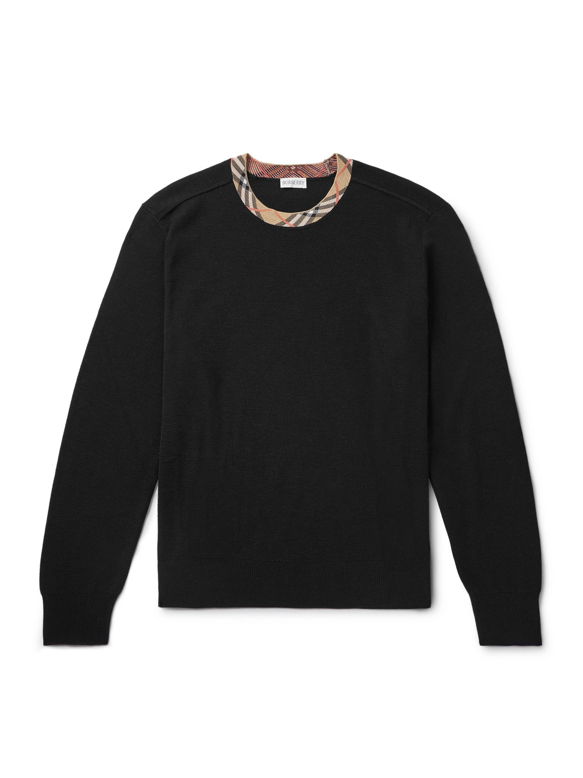 Burberry Crew Neck Knitwear With Distinctive Patterned Collar In Black
