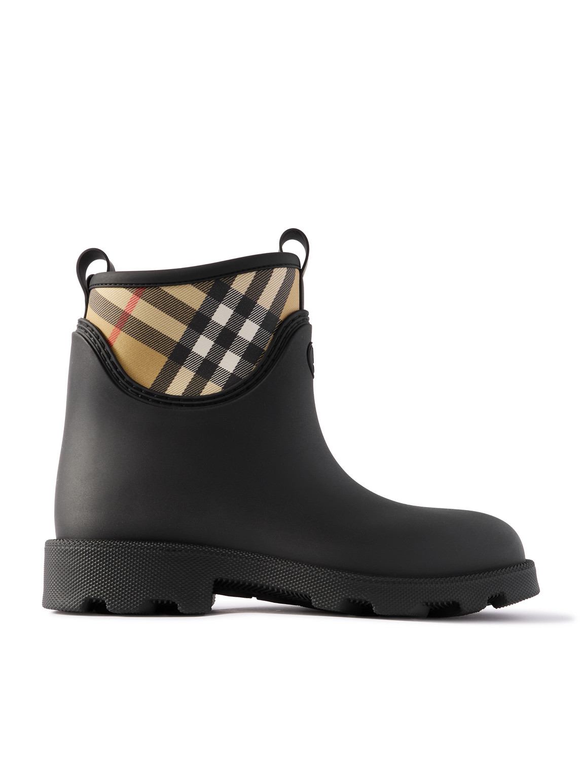 Checked Twill-Trimmed Rubber Rain Boots