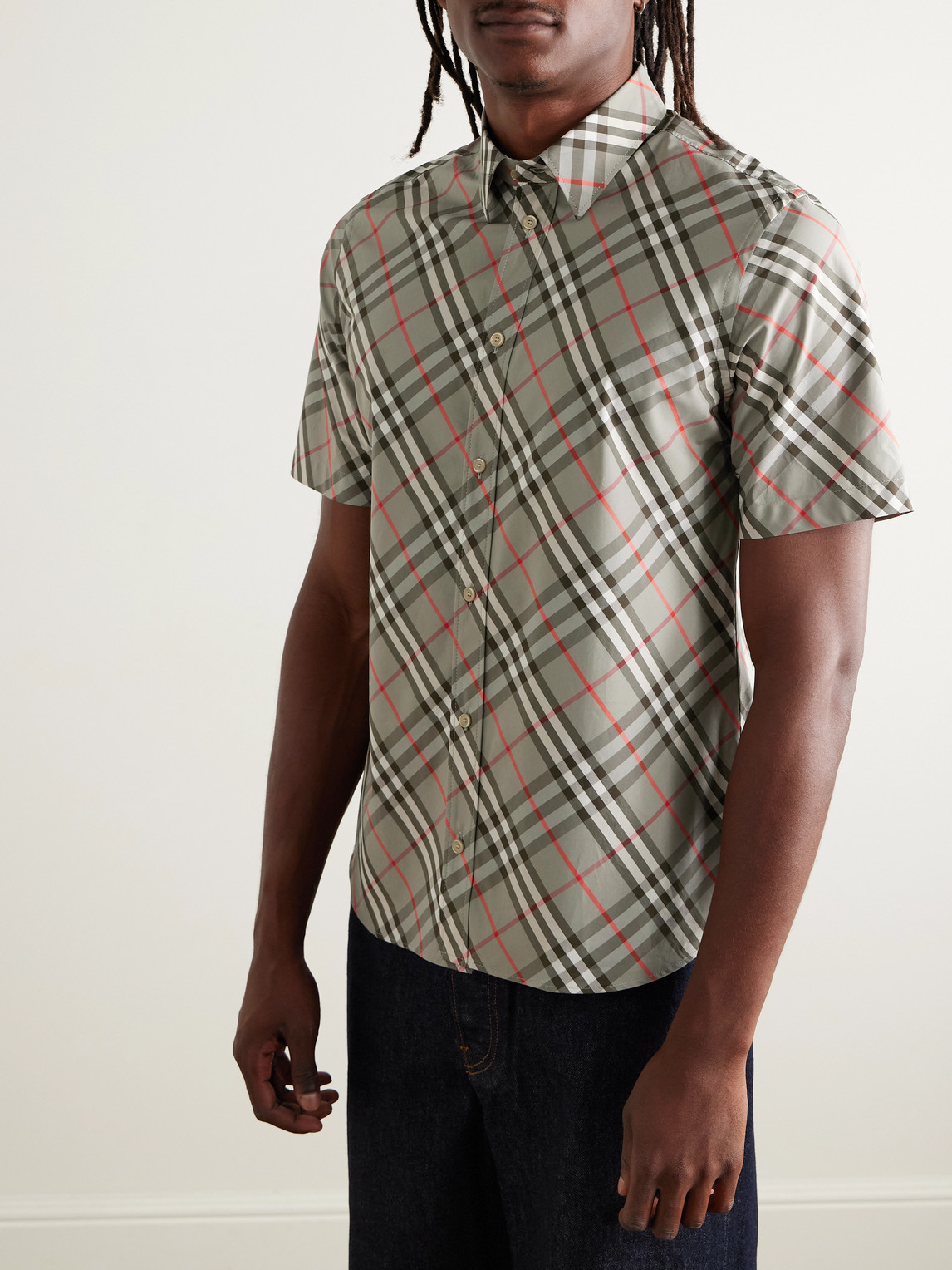 Burberry Short Sleeve Bias Check Slim Fit Shirt In Gray