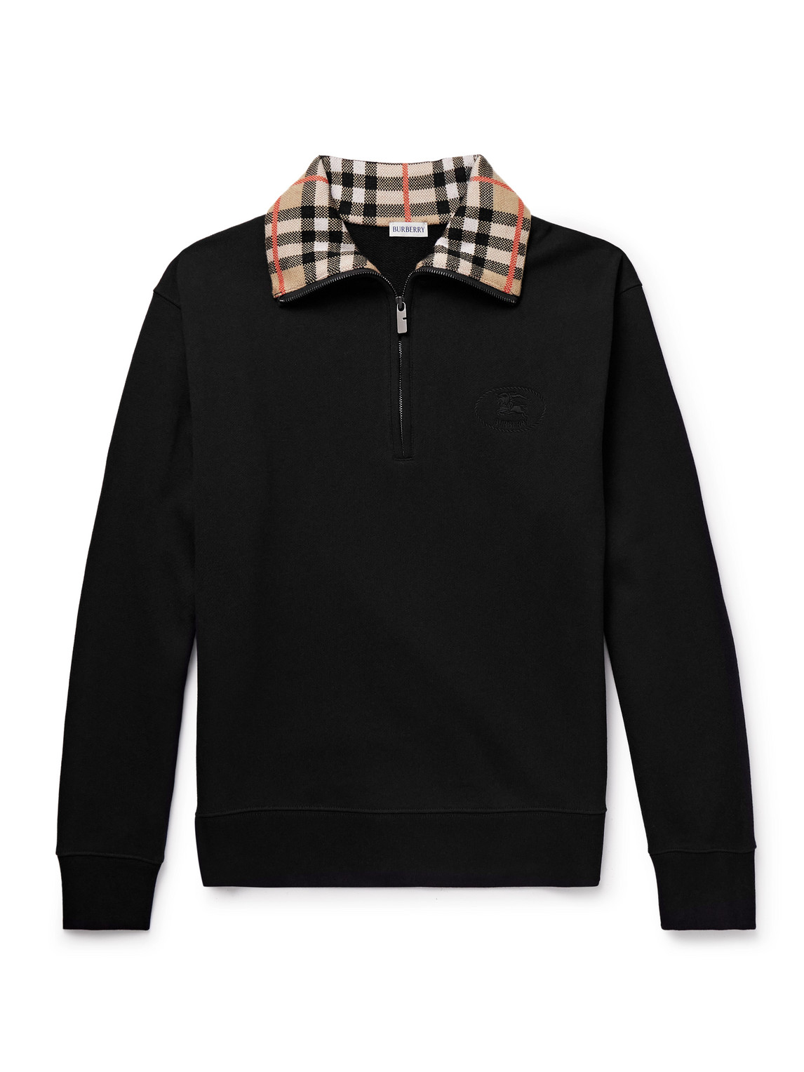 Jacquard-Knit Trimmed Logo-Embroidered Cotton-Jersey Half-Zip Polo Shirt