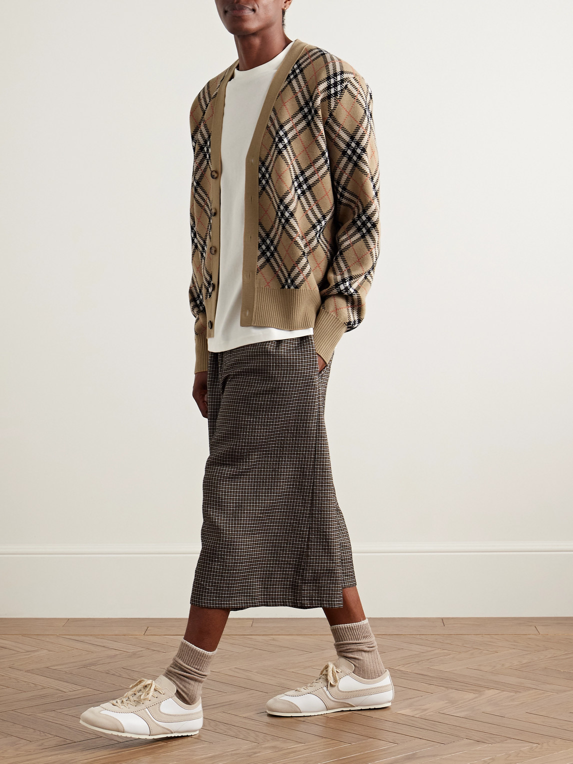 Burberry Checked Jacquard-knit Wool-blend Cardigan In Multi