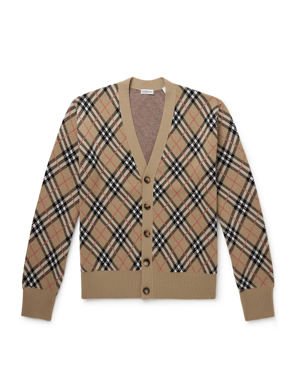 Burberry Checked Jacquard-knit Wool-blend Cardigan In Multi