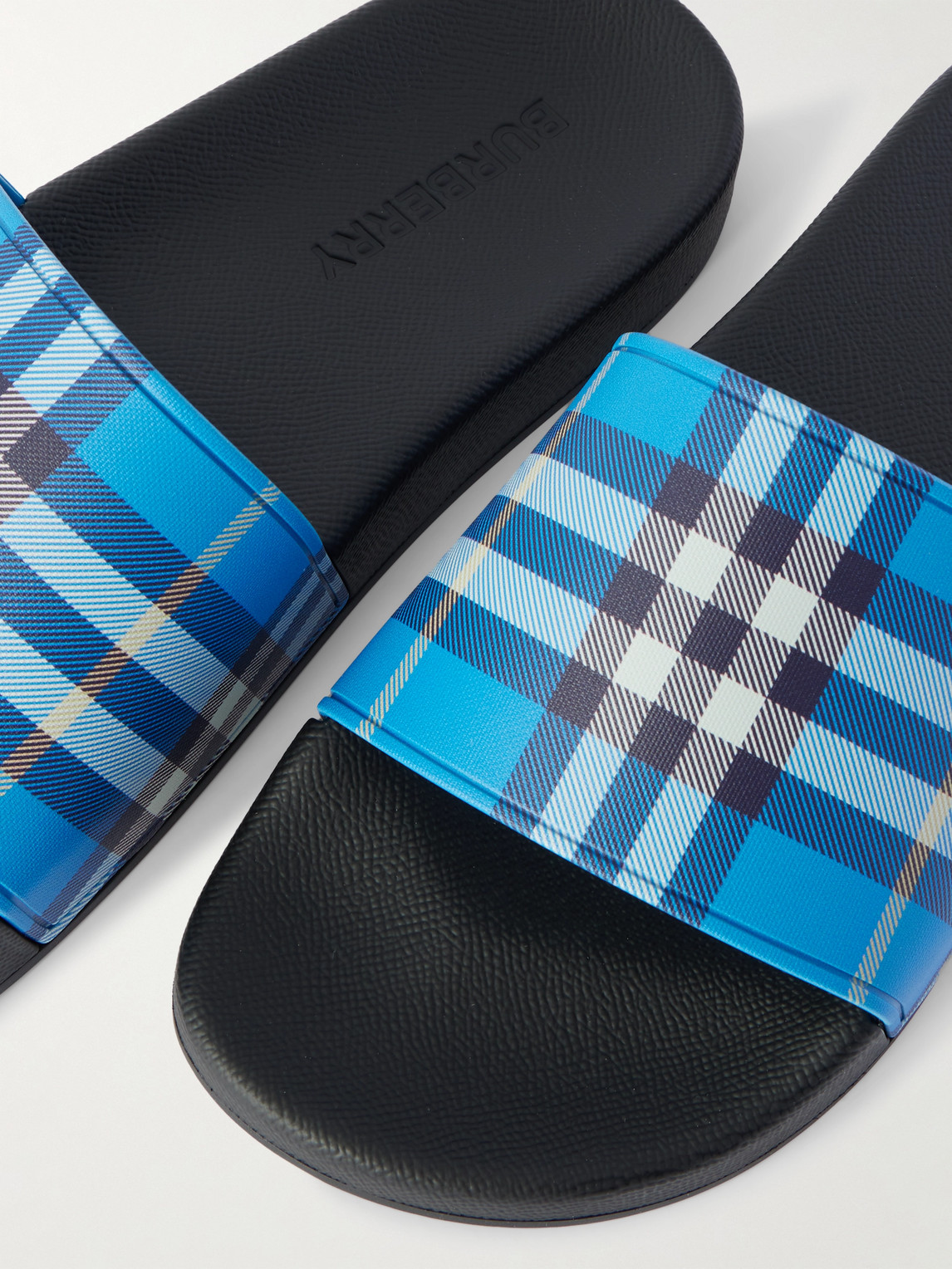 Burberry Checked Canvas Slides In Blue
