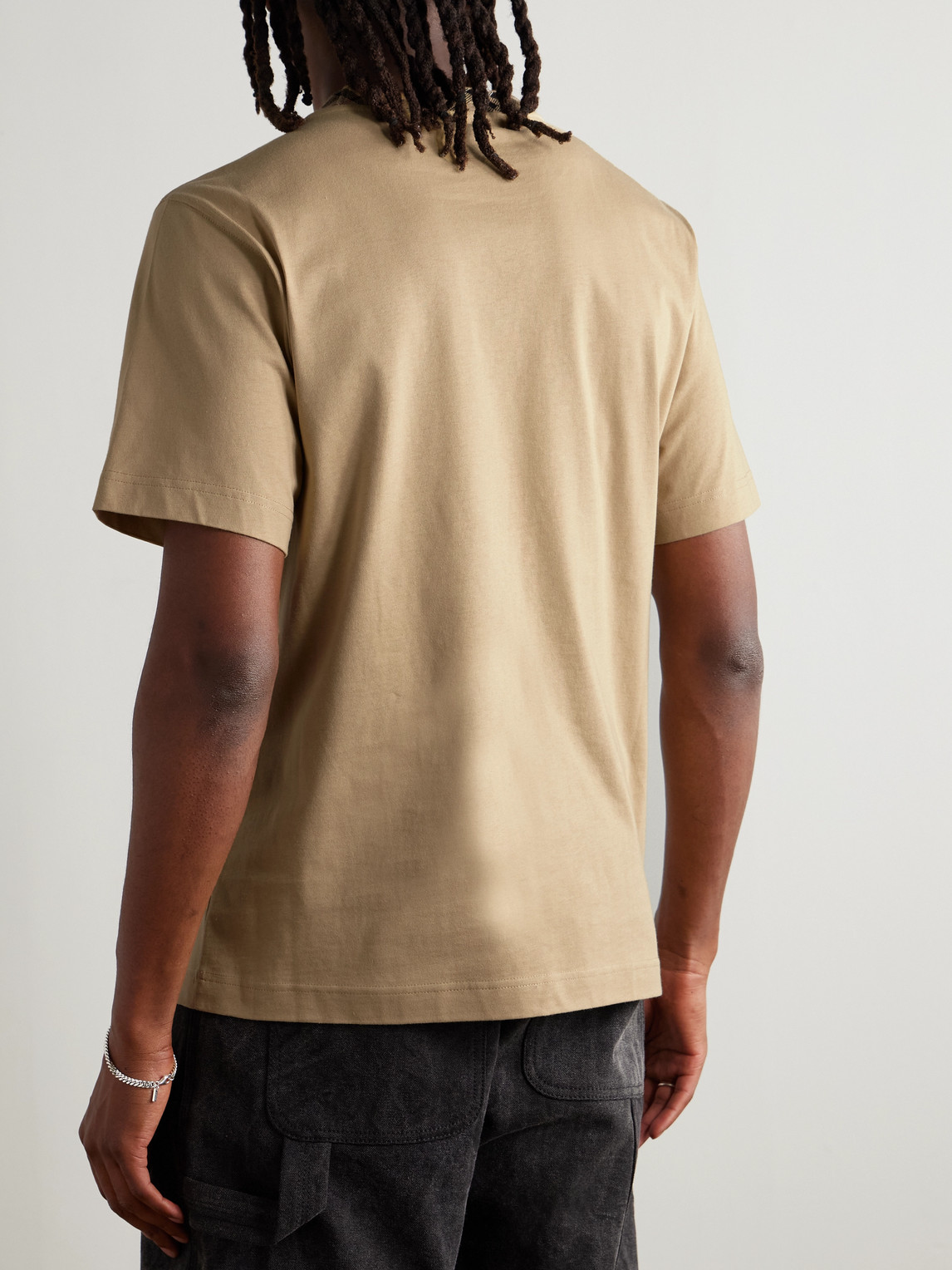 Burberry Men Beige Crewneck T-shirt With Check Motif On The Collar In Cotton Man