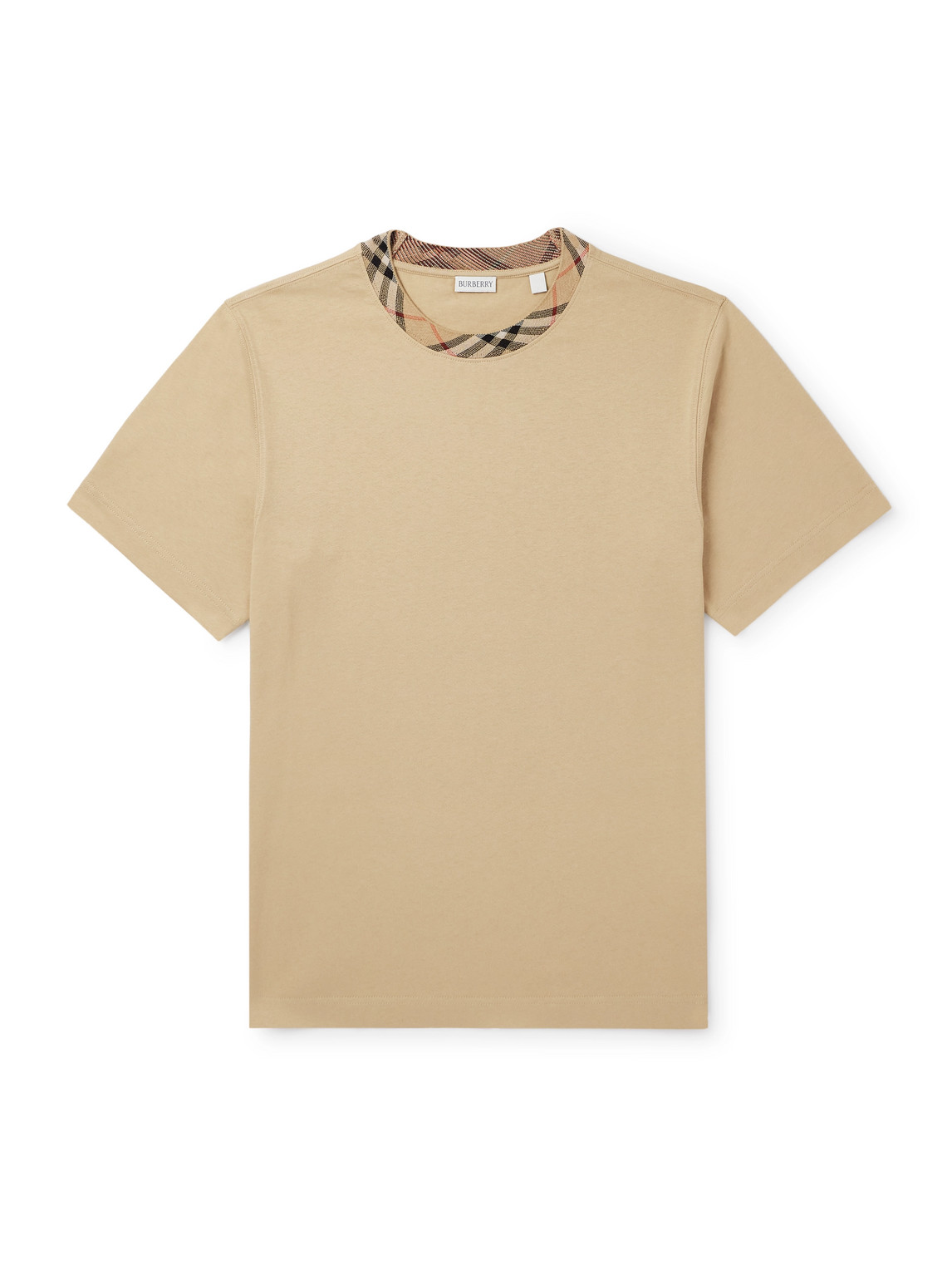 Burberry Men Beige Crewneck T-shirt With Check Motif On The Collar In Cotton Man