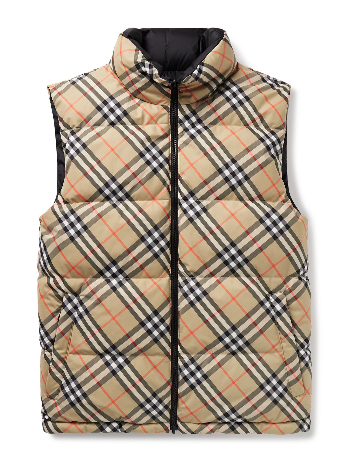 Burberry Slim-fit Reversible Quilted Checked Down Gilet In Neutral