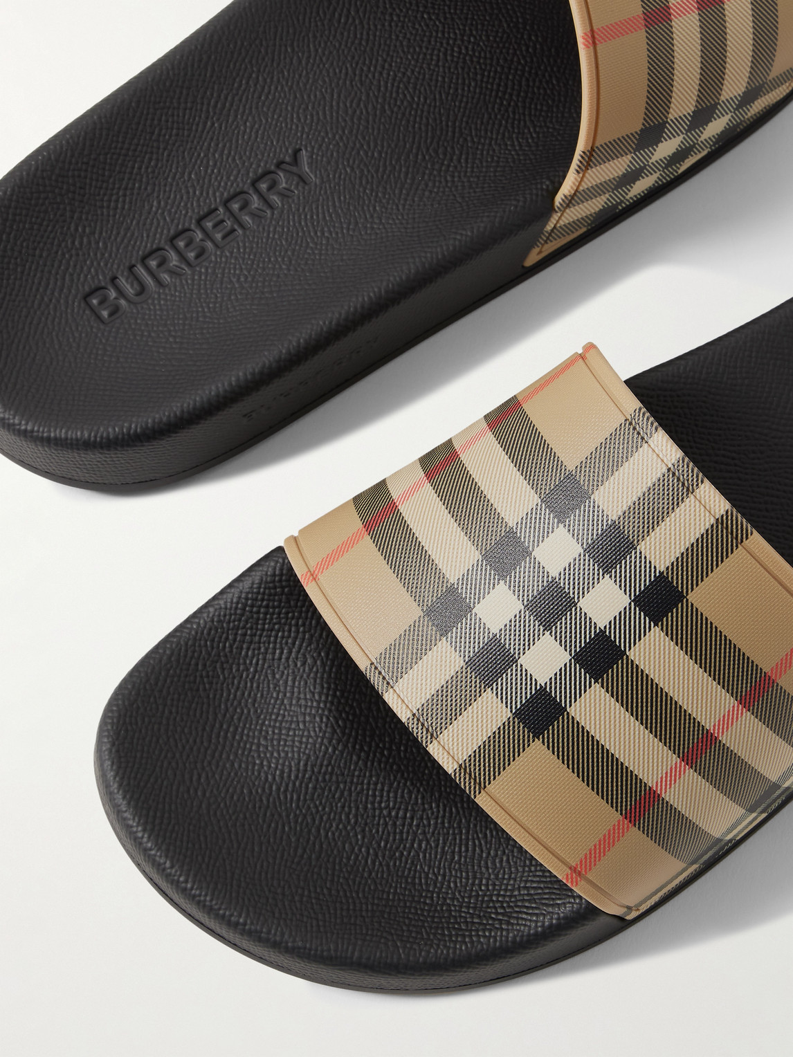 Burberry Tartan Rubber Slides In Black