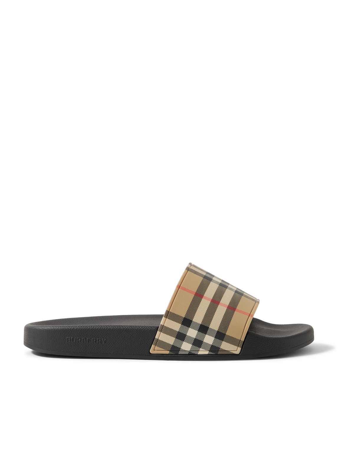 Burberry Tartan Rubber Slides In Black