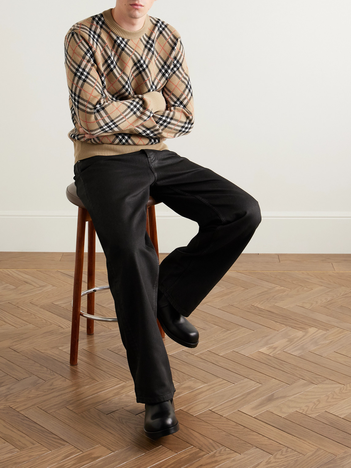 Burberry Checked Wool-blend Jacquard Sweater In Brown