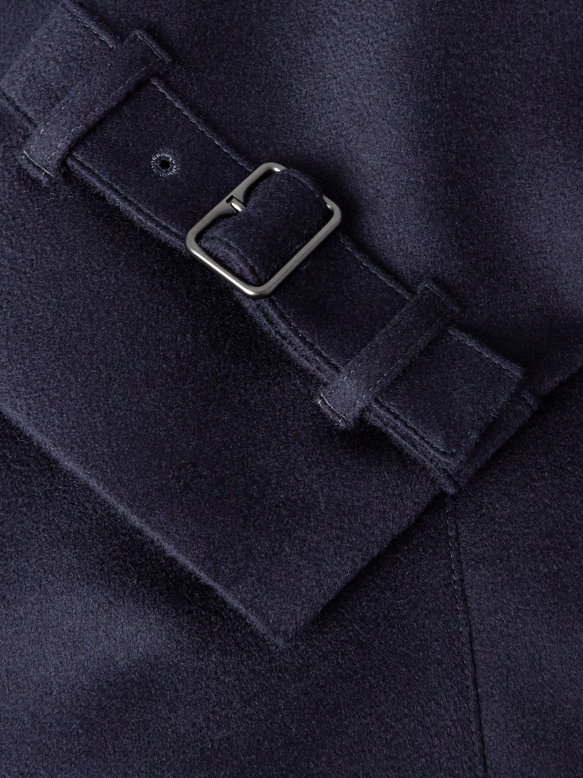 Burberry Hastings Double-breasted Belted Cashmere Trench Coat In Blue