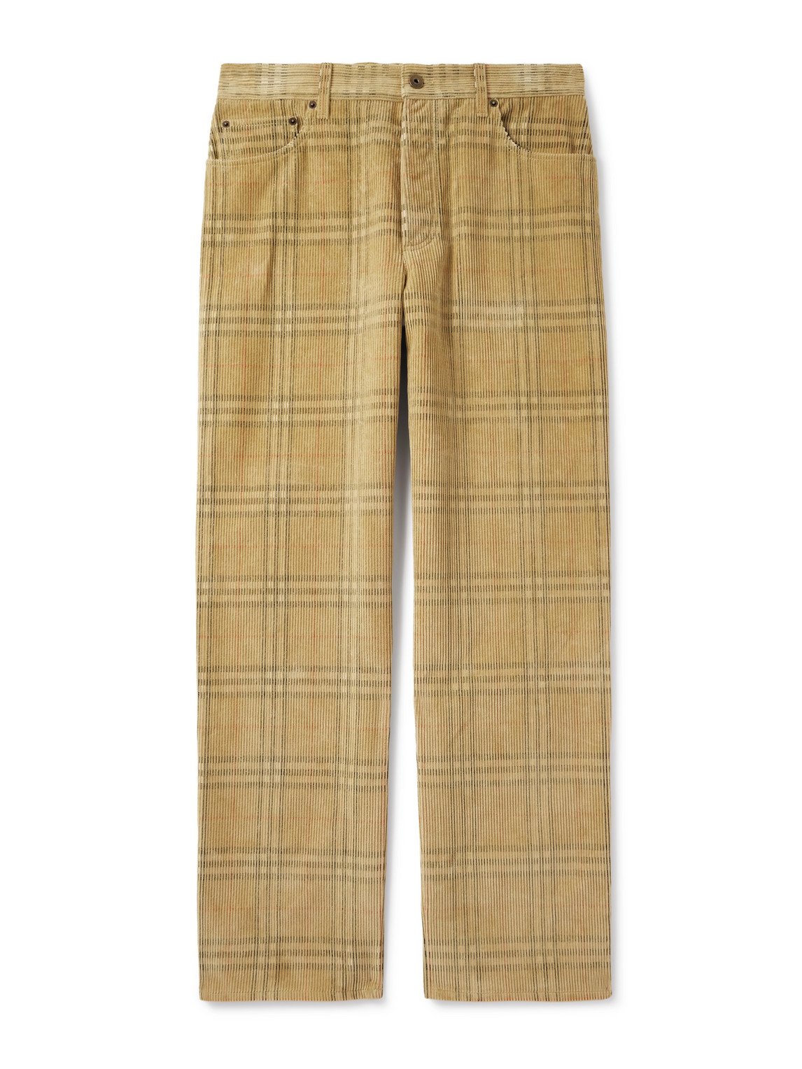Straight-Leg Checked Cotton-Corduroy Trousers