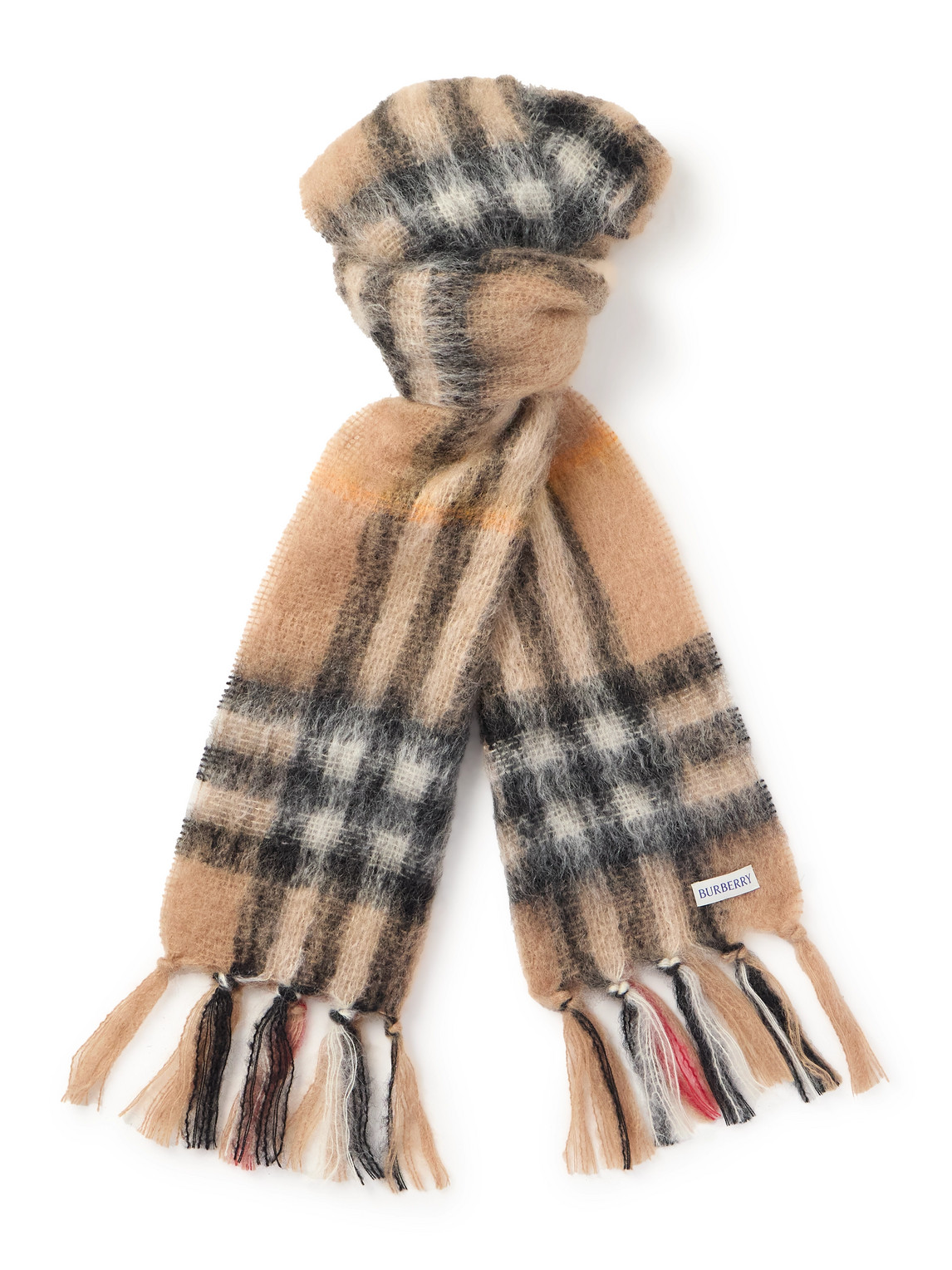 Burberry Fringed Checked Mohair-blend Scarf In Multi